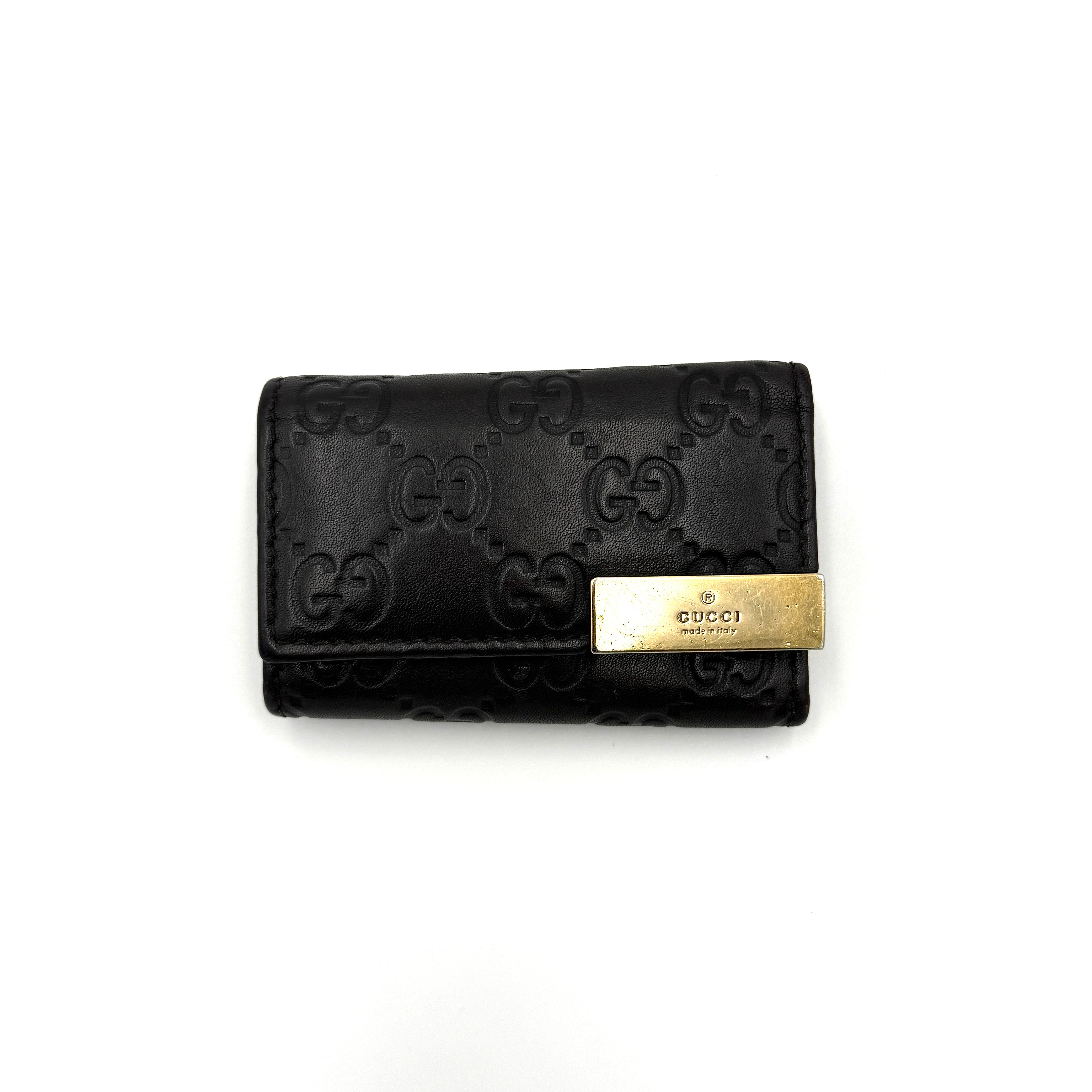 Gucci GG Guccissima Leather Key Holder Black