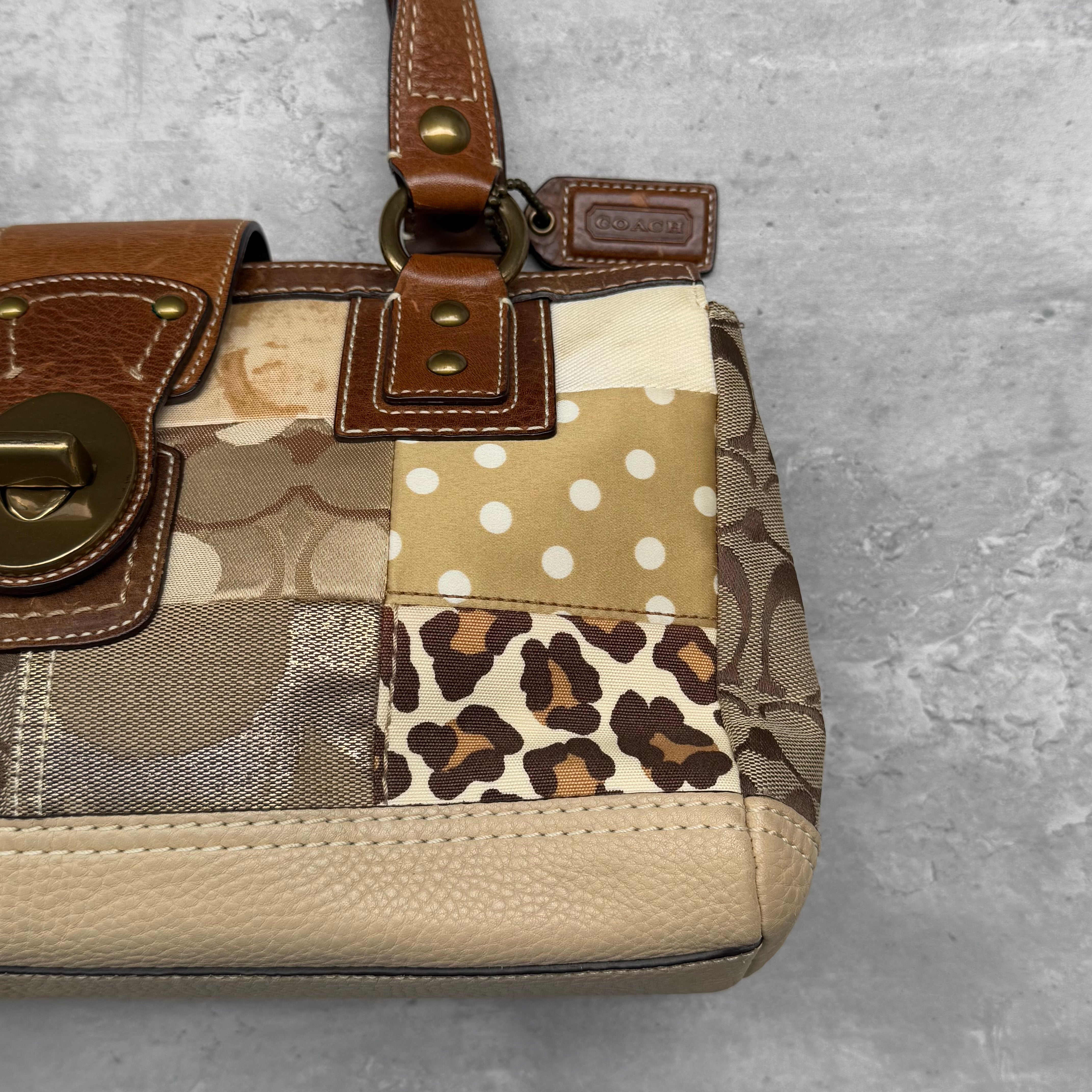 Coach Y2K Signature Soho Patchwork Turnlock Shoulder Bag Brown/Gold