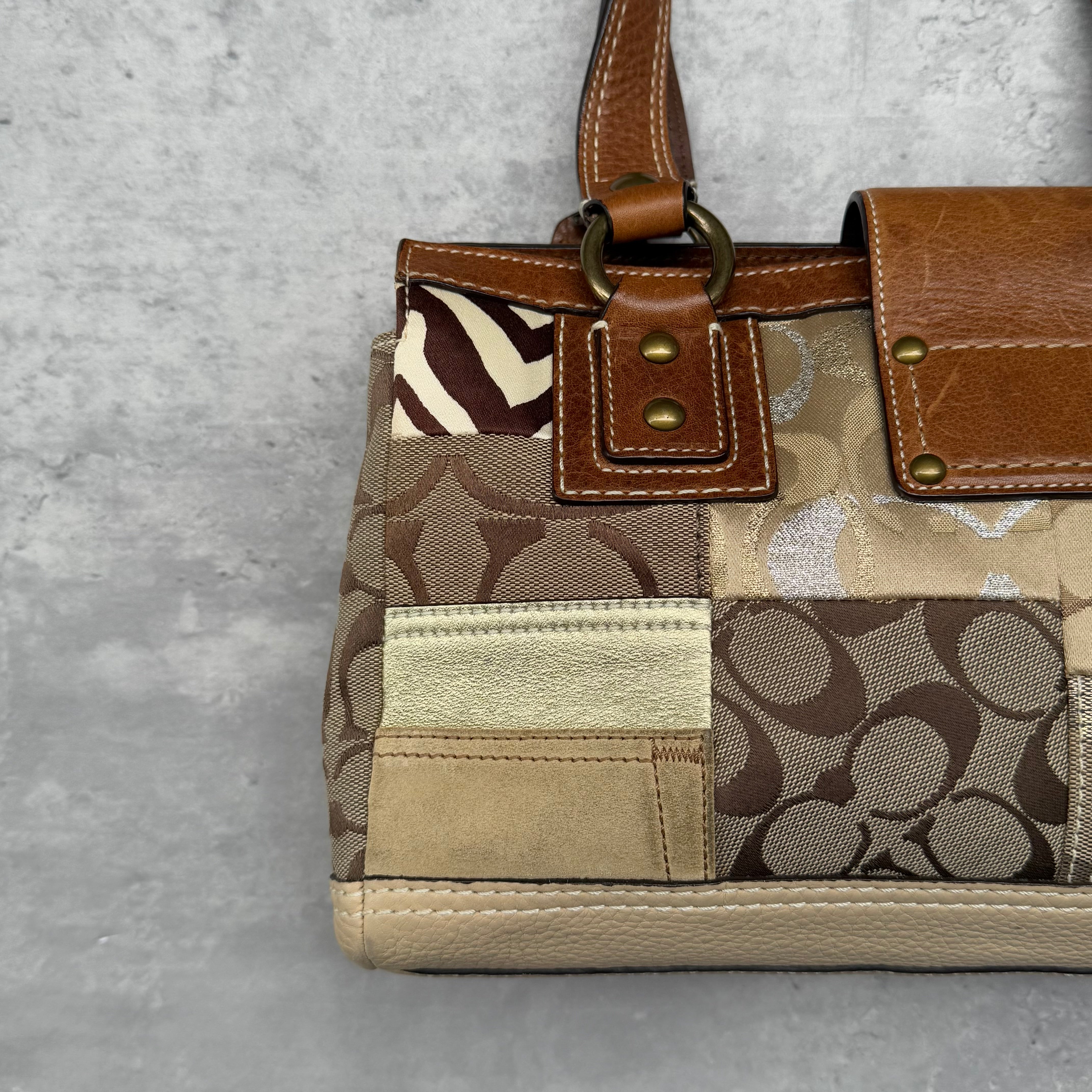 Coach Y2K Signature Soho Patchwork Turnlock Shoulder Bag Brown/Gold