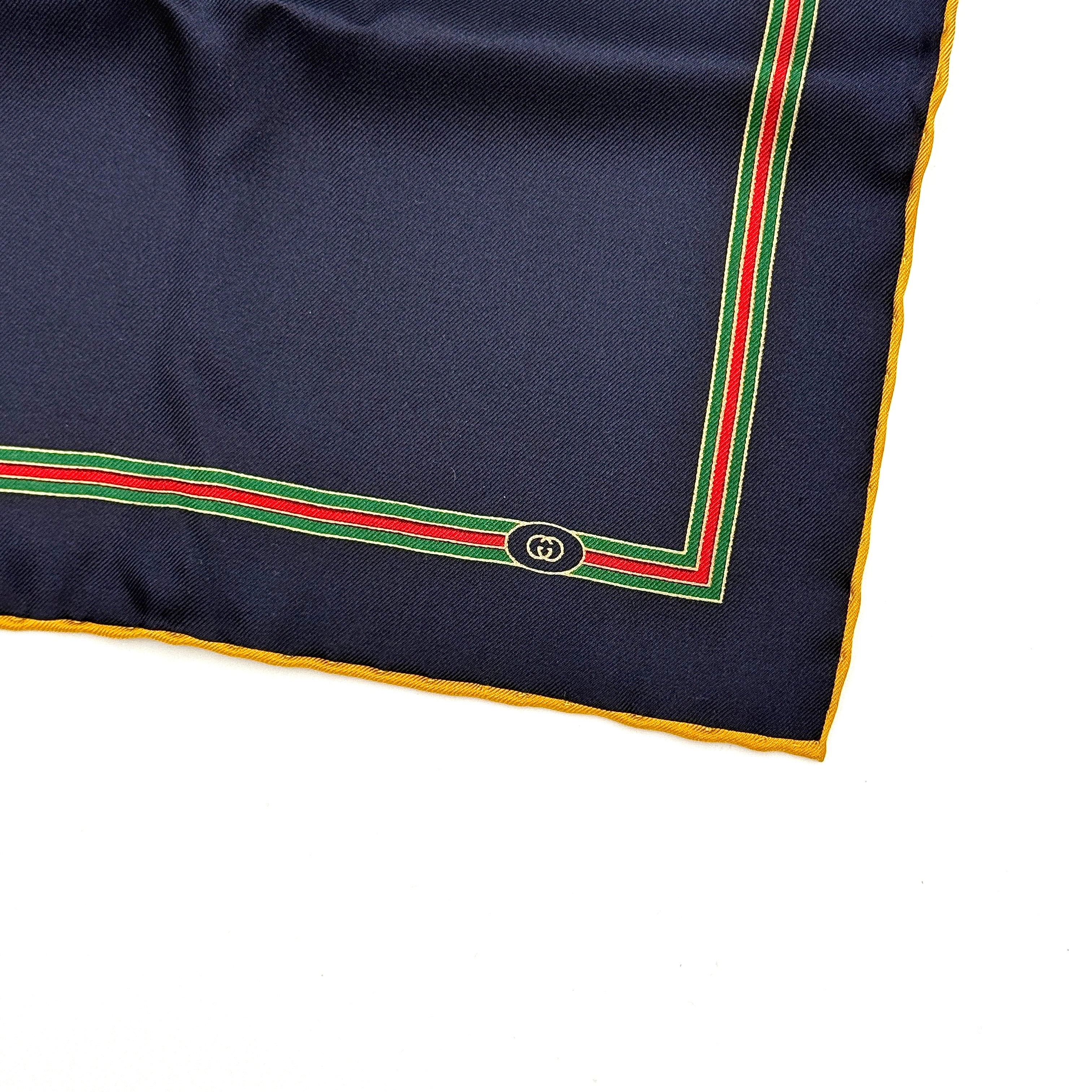 Gucci Web Silk Scarf Navy Blue