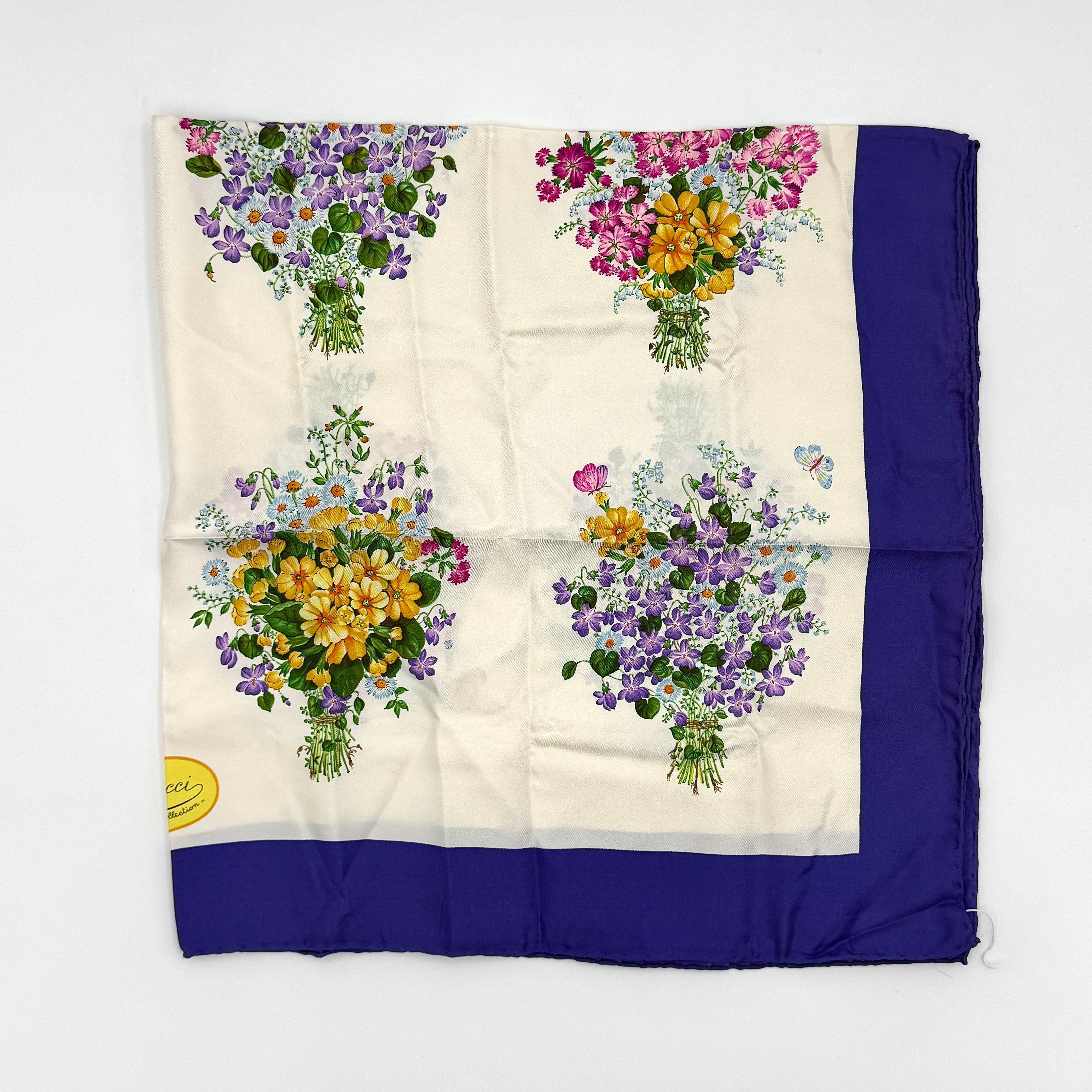 Gucci Flora Silk Scarf Blue Multicolor