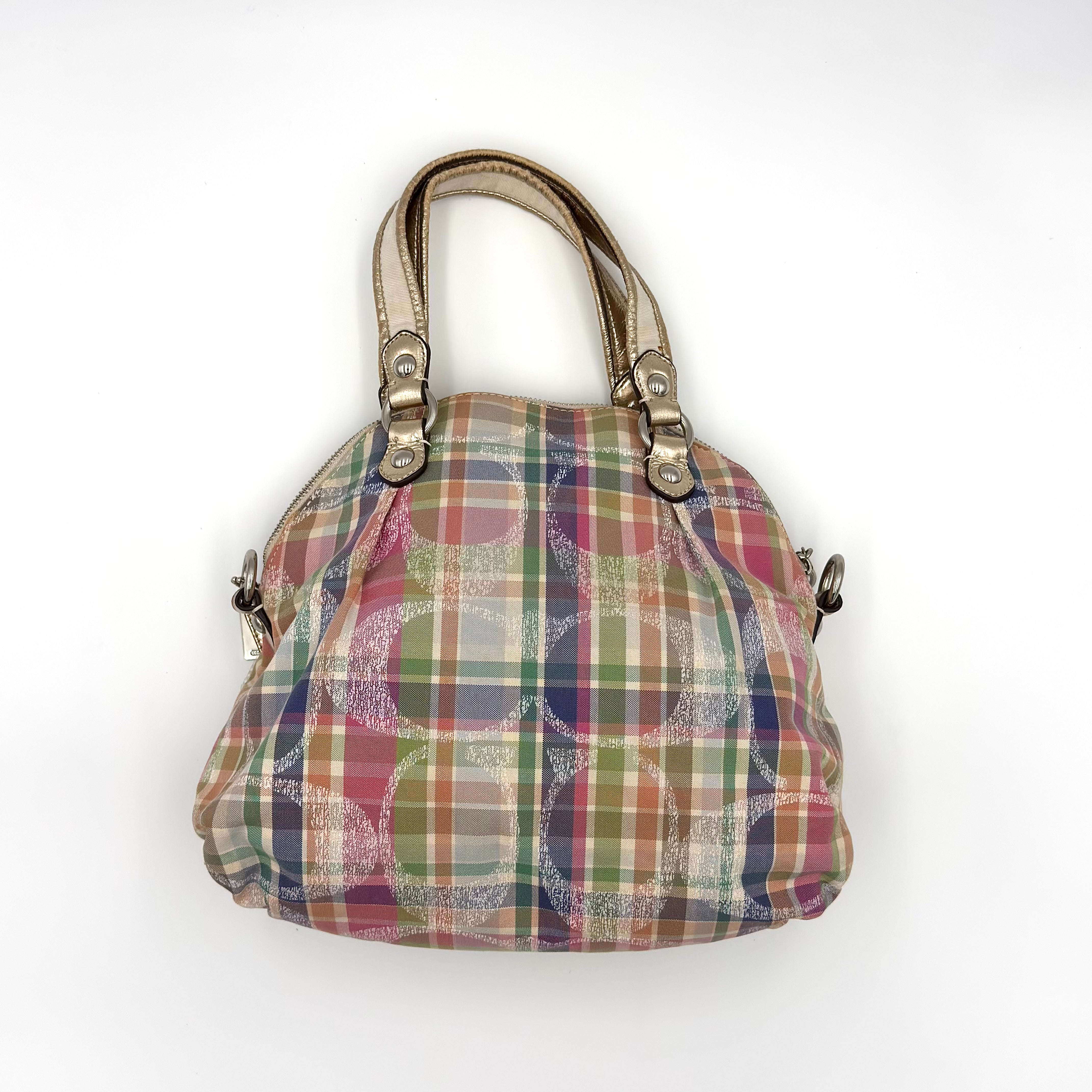 Coach 2Way Poppy Madras Tartan Shoulder Bag Multicolor