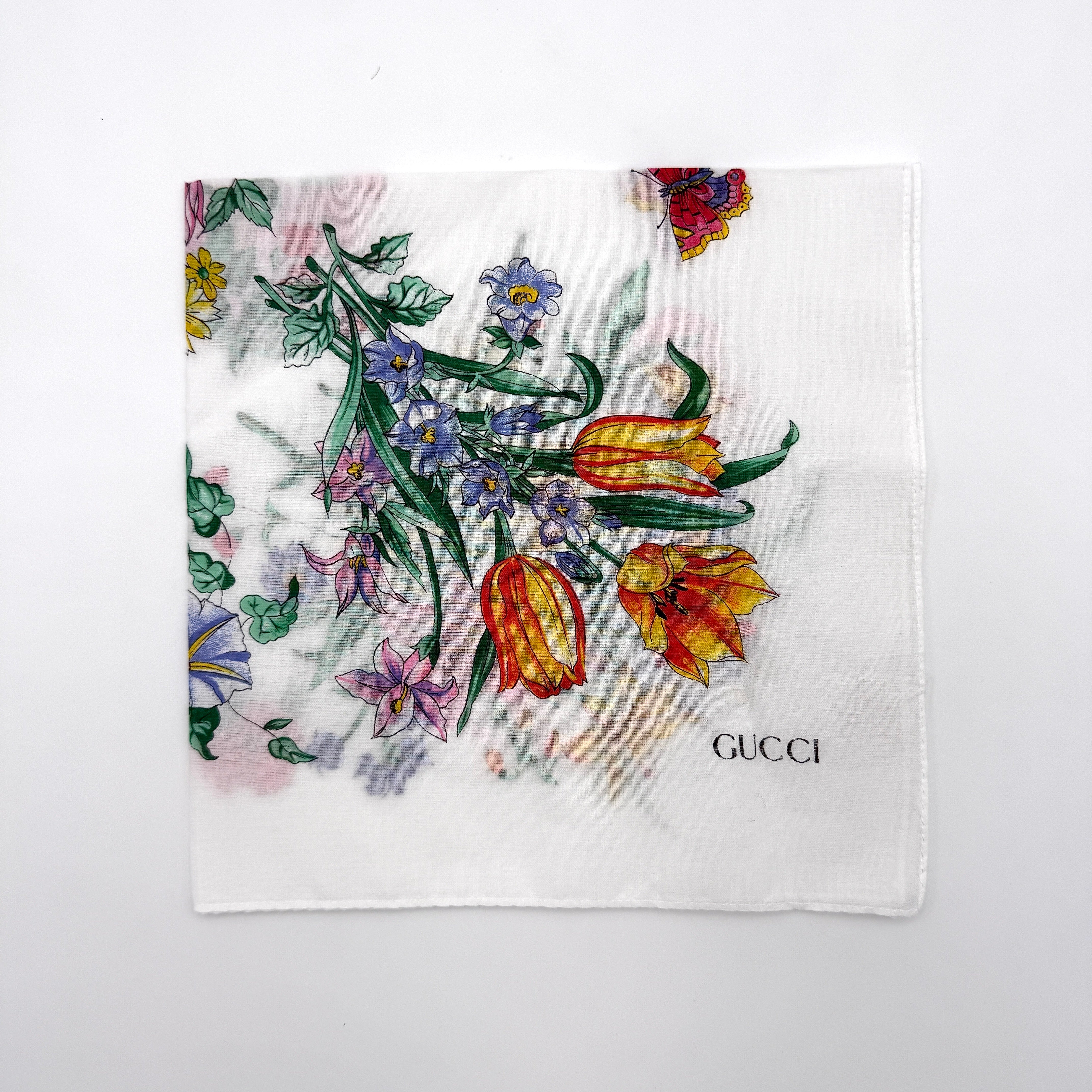 Gucci Flora Silk Scarf White Multicolor