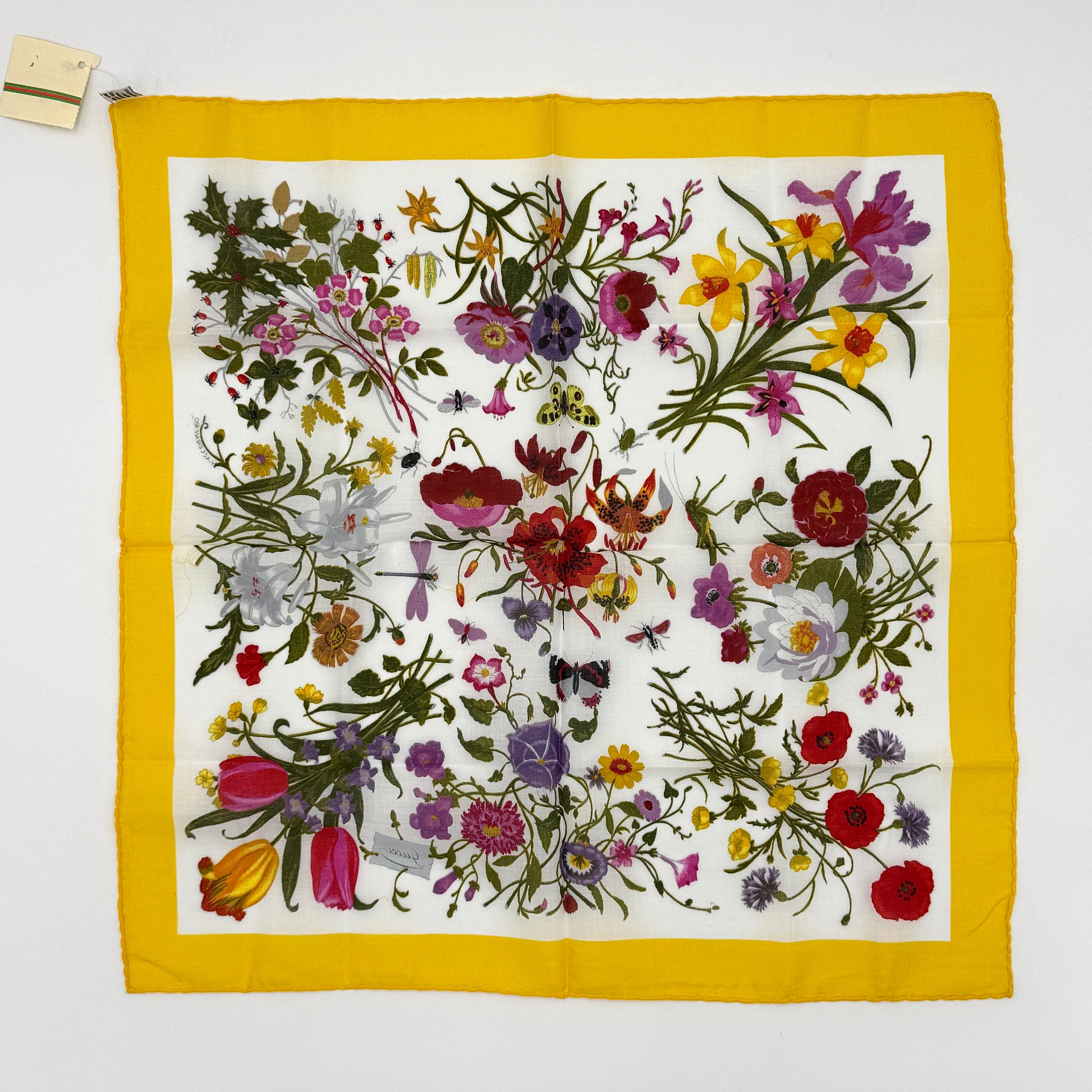 Gucci Flora Silk Scarf Yellow Multicolor