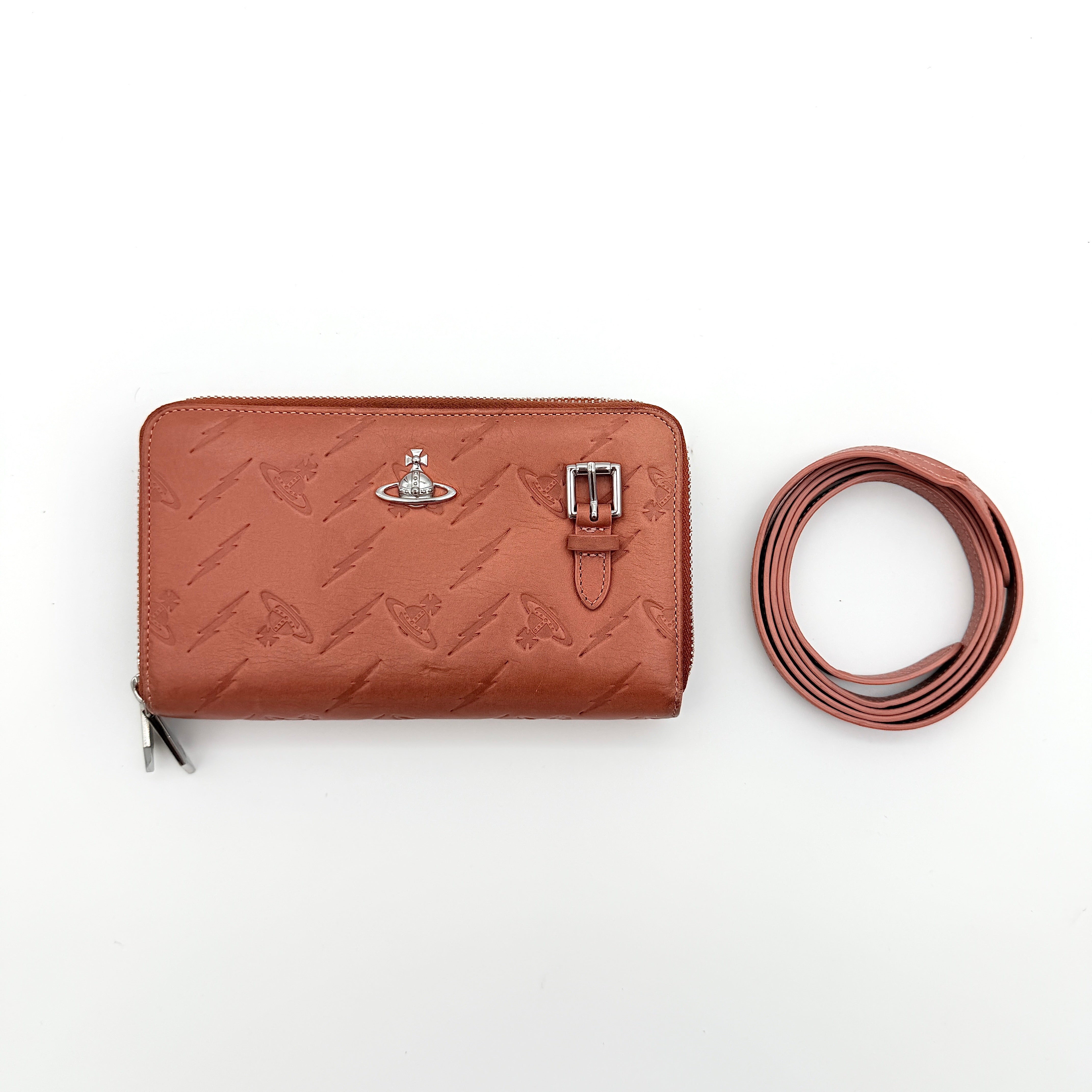 Vivienne Westwood 2Way Signature Orb Embossed Shoulder Wallet Coral Pink