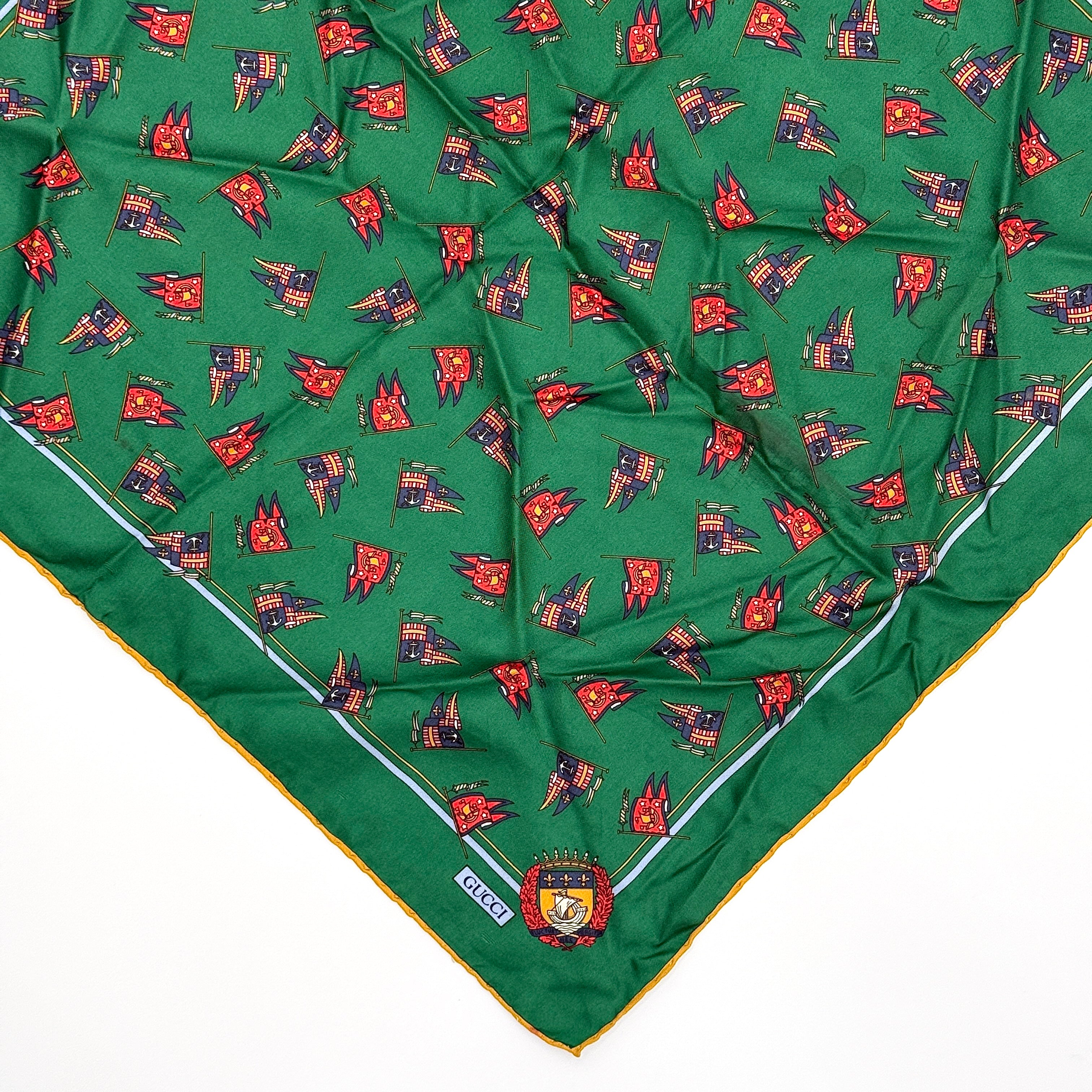 Gucci Patterned Silk Pocket Square Green