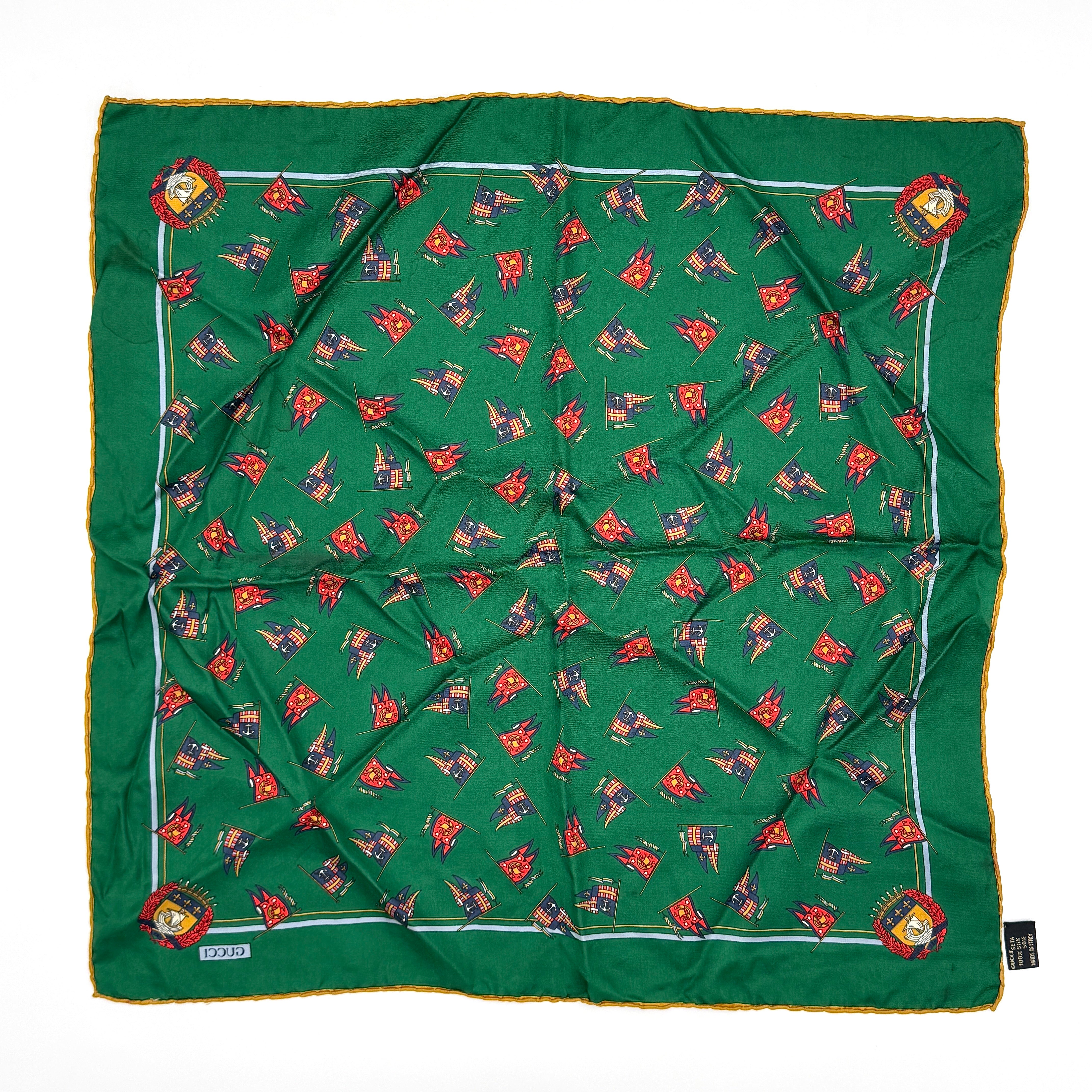 Gucci Patterned Silk Pocket Square Green