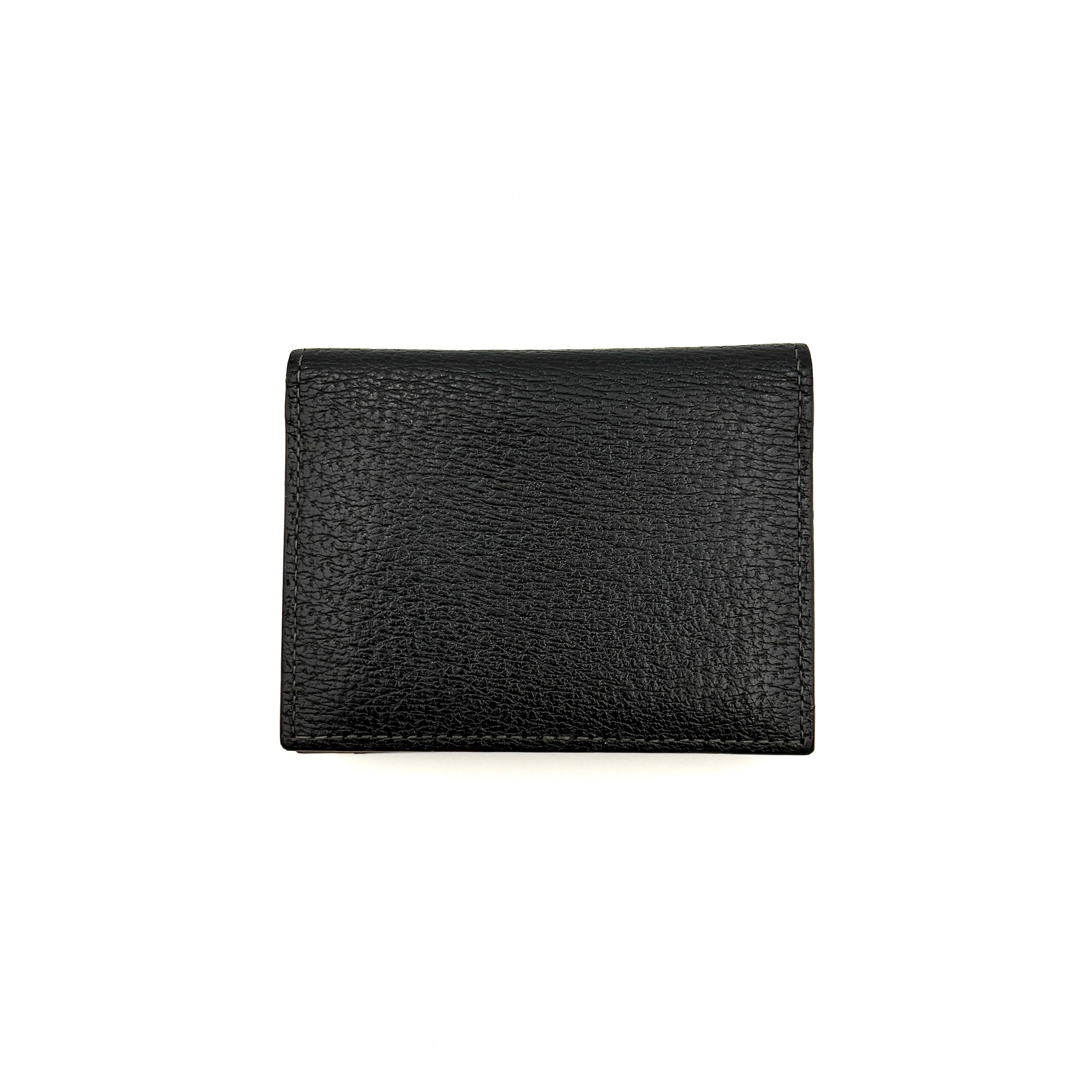 Vivienne Westwood black grained leather cardholder with gold orb emblem on the front flap.