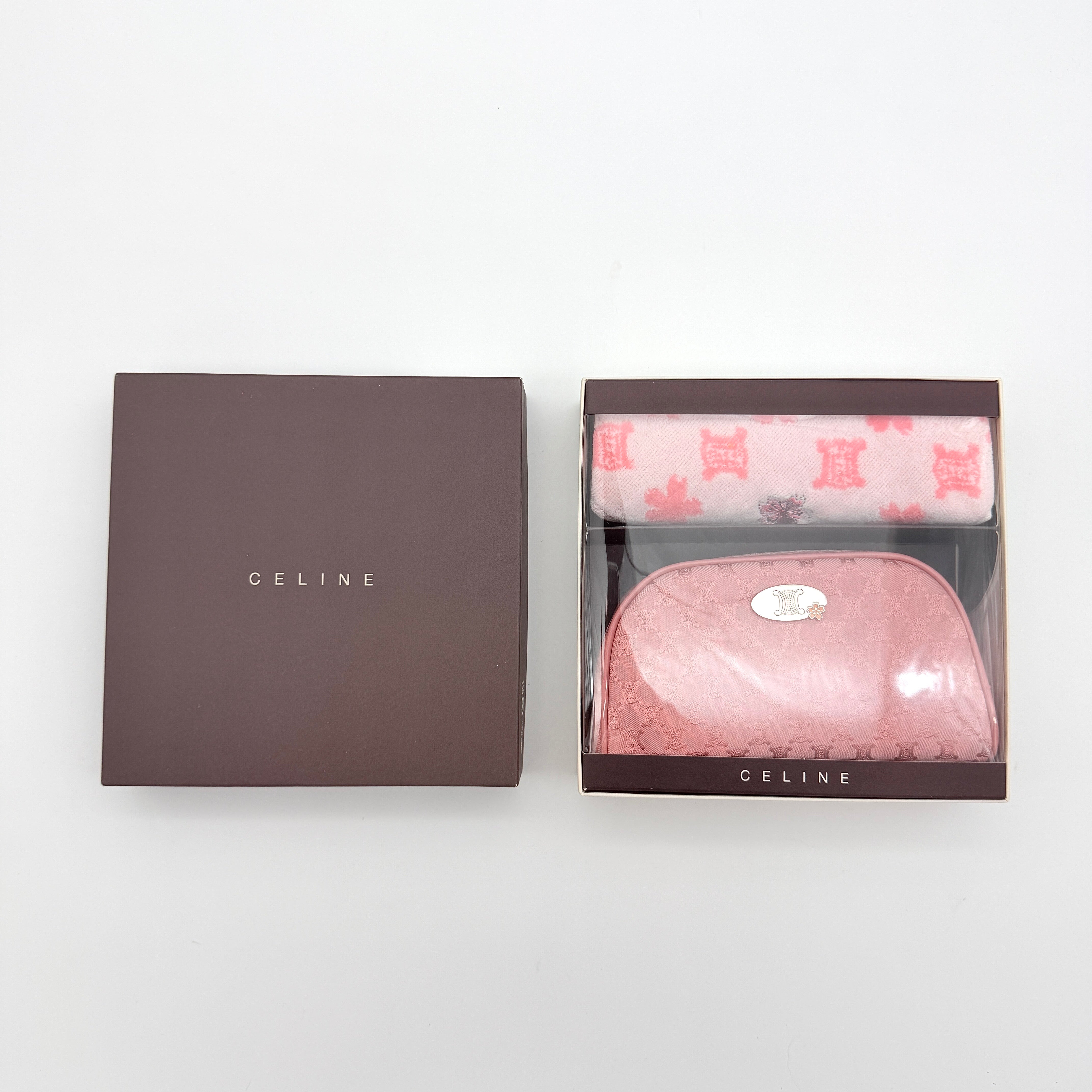 Celine Triomphe Monogram Pouch Set Pink (with Macadam Sakura Towel Handkerchief)