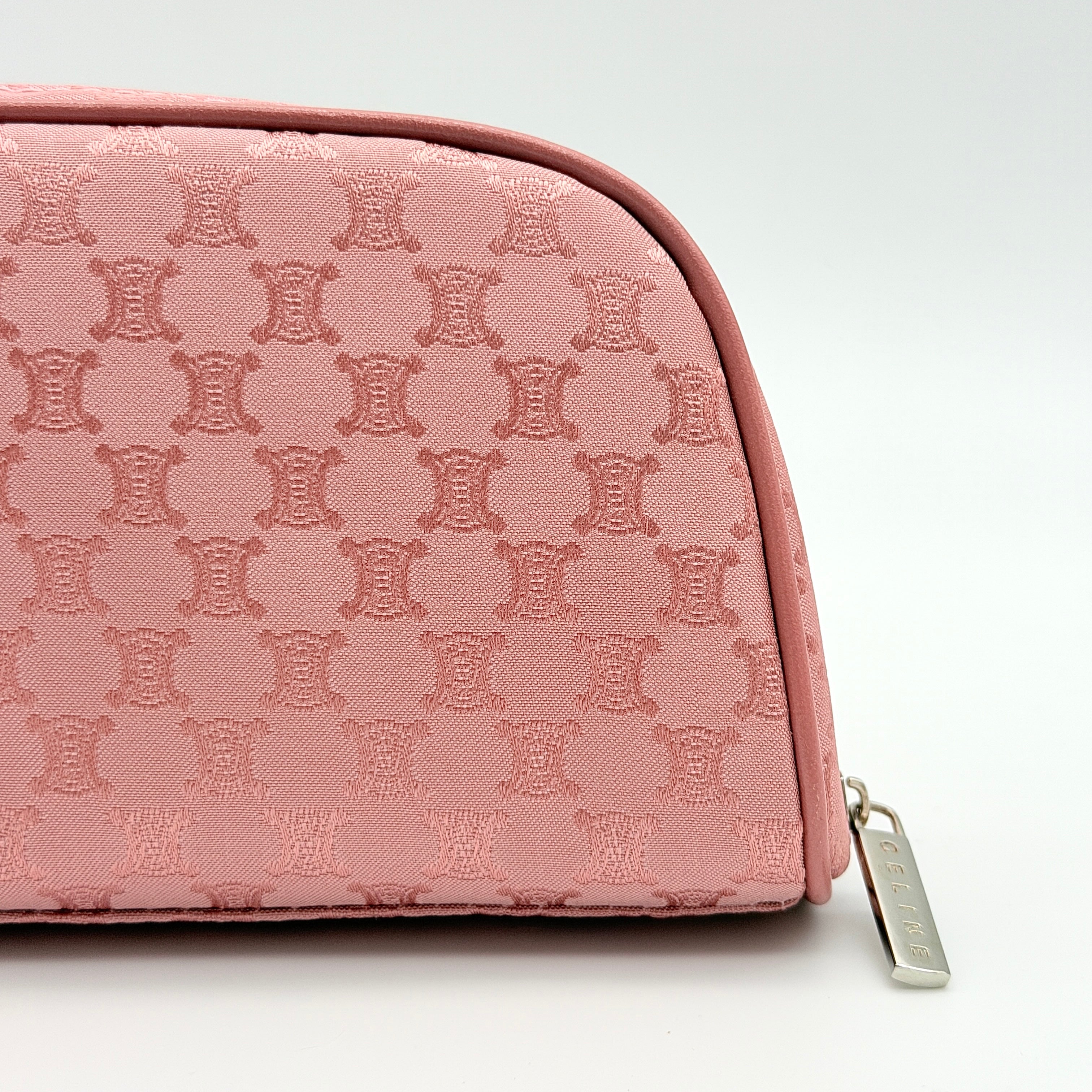 Celine Triomphe Monogram pink pouch set with Macadam Sakura towel, presented in the original Celine box.