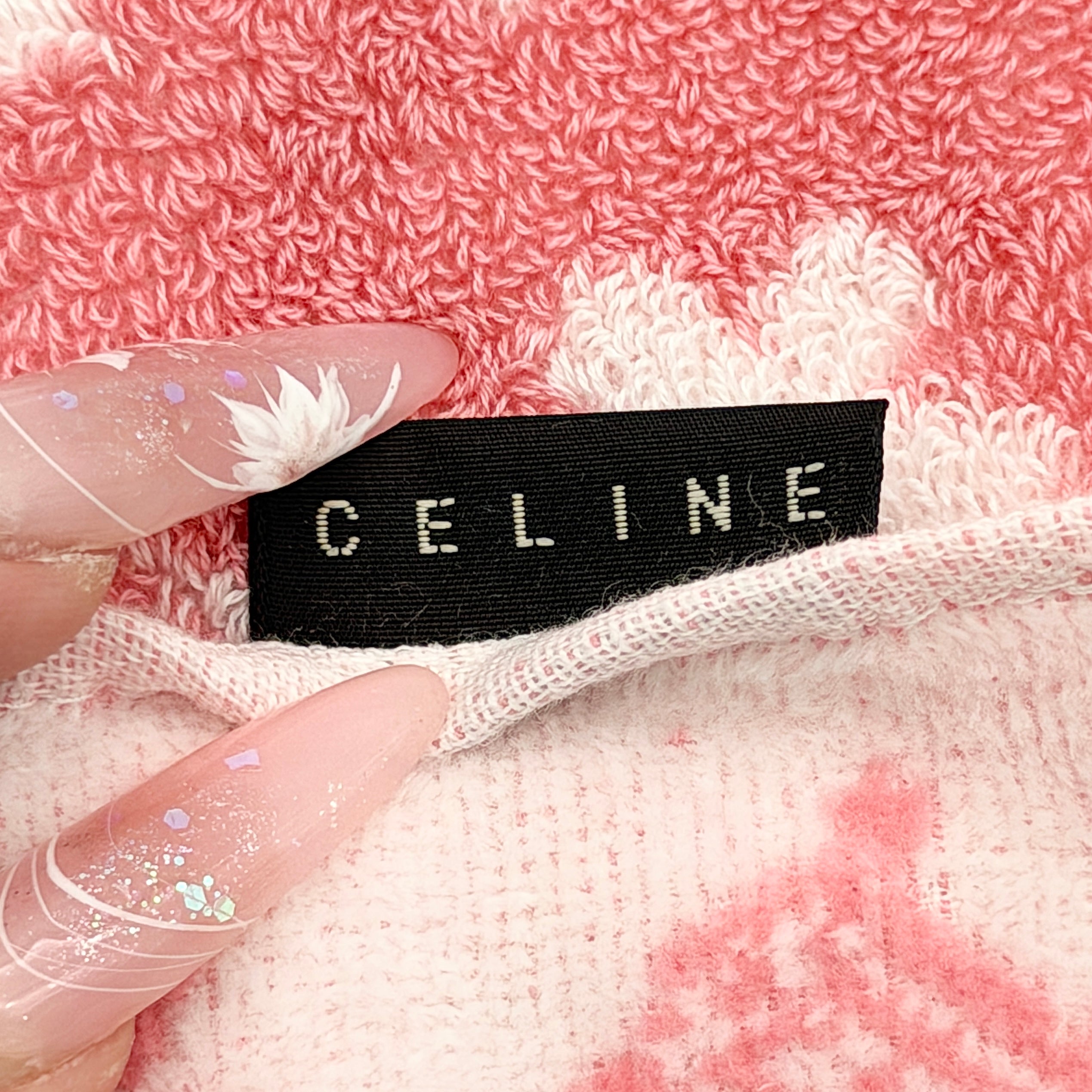 Celine Triomphe Monogram pink pouch set with Macadam Sakura towel, presented in the original Celine box.
