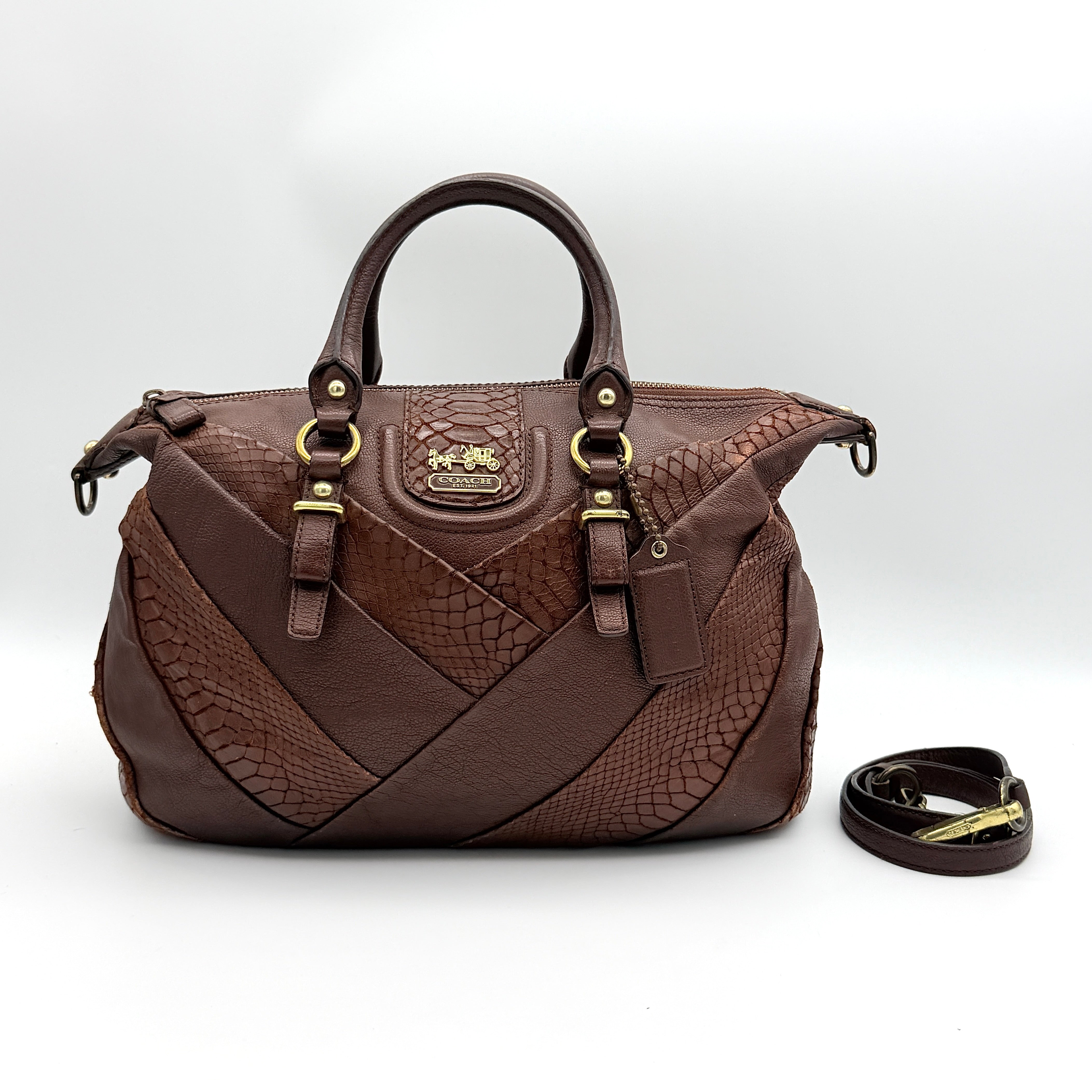 Coach 2Way Madison Lindsey Python Embossed Handbag Brown