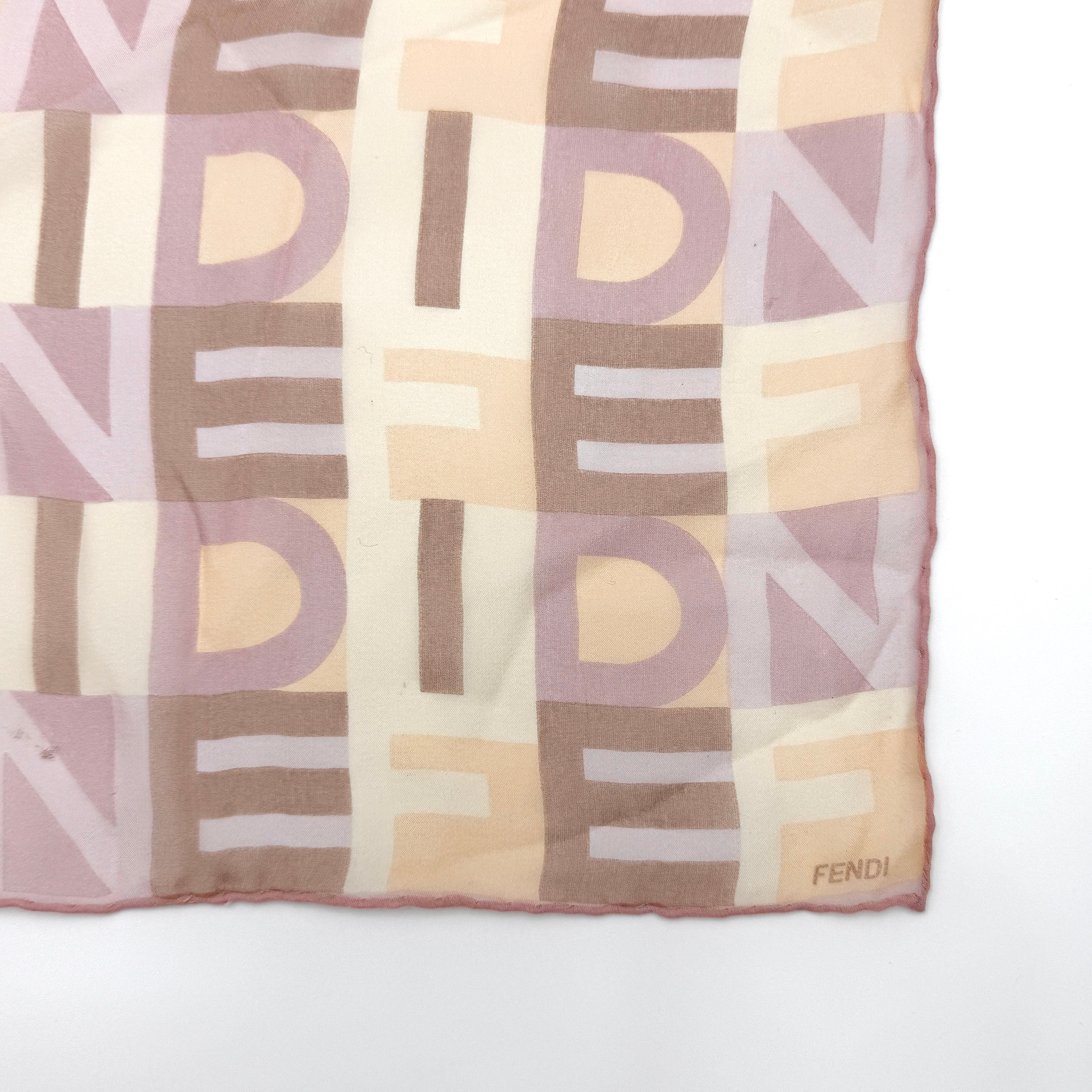 Fendi Typographic Silk Scarf Brown Multicolor