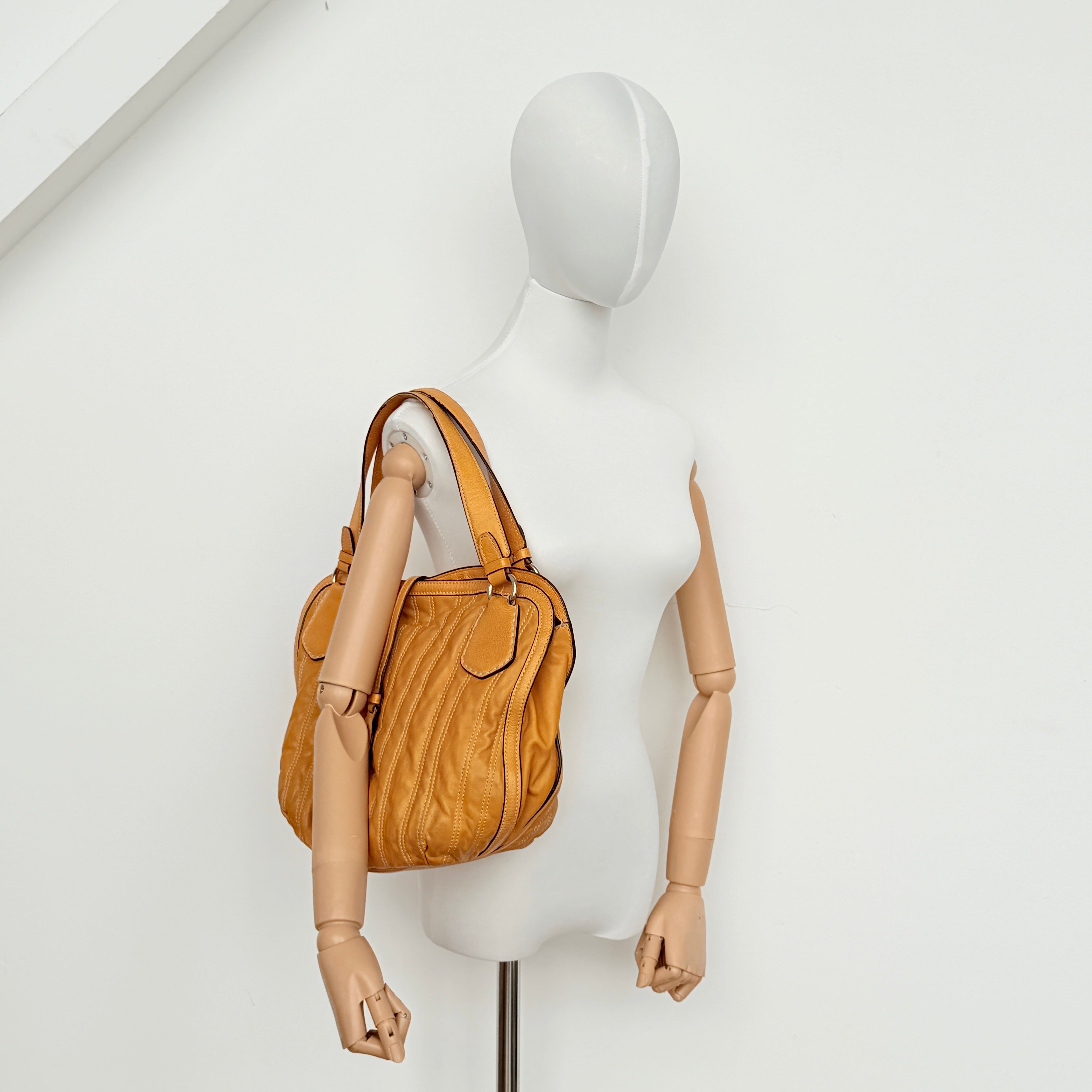 Celine Stripe Hobo Shoulder Bag Yellow