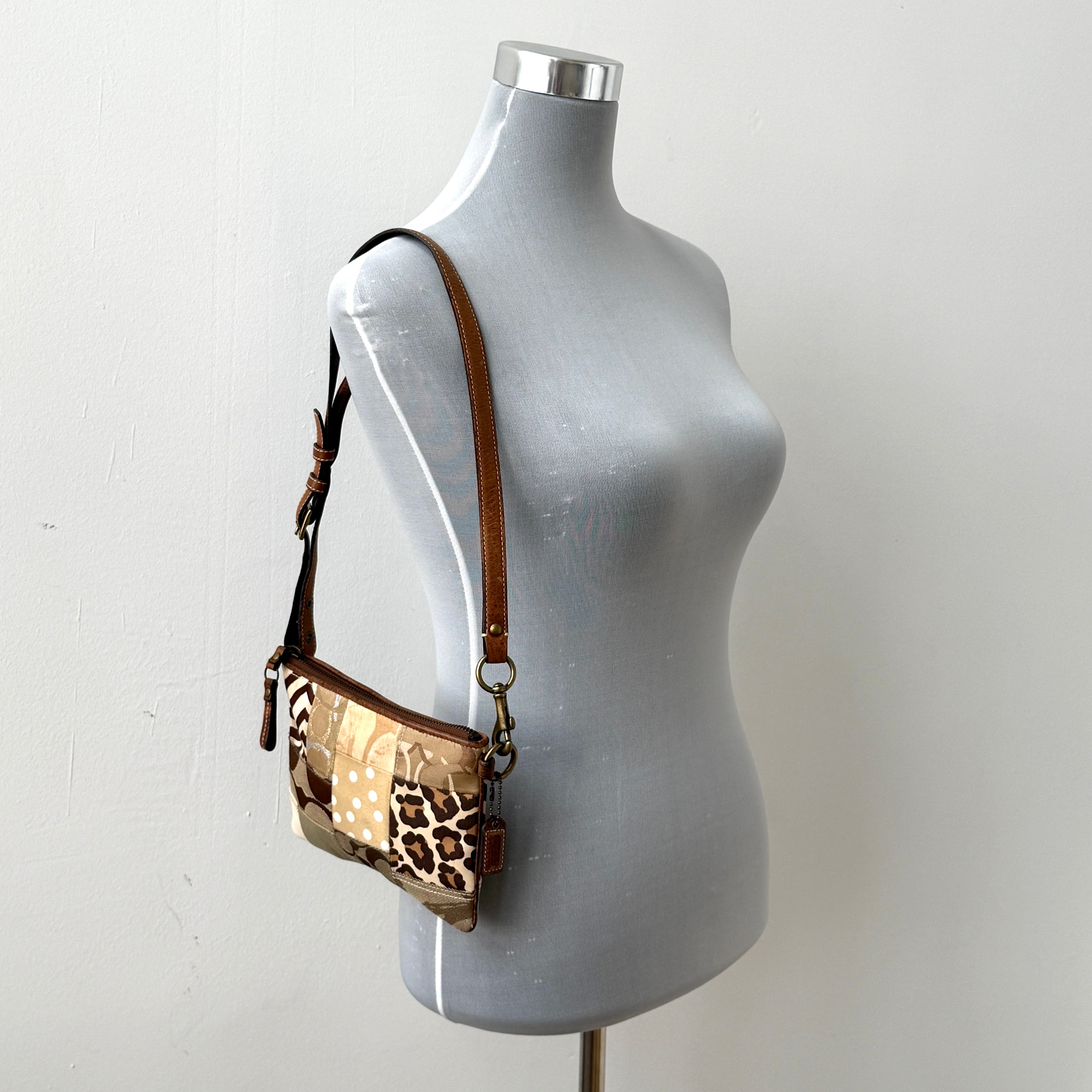 Coach 2Way Signature Brown Patchwork Leopard Shoulder Bag