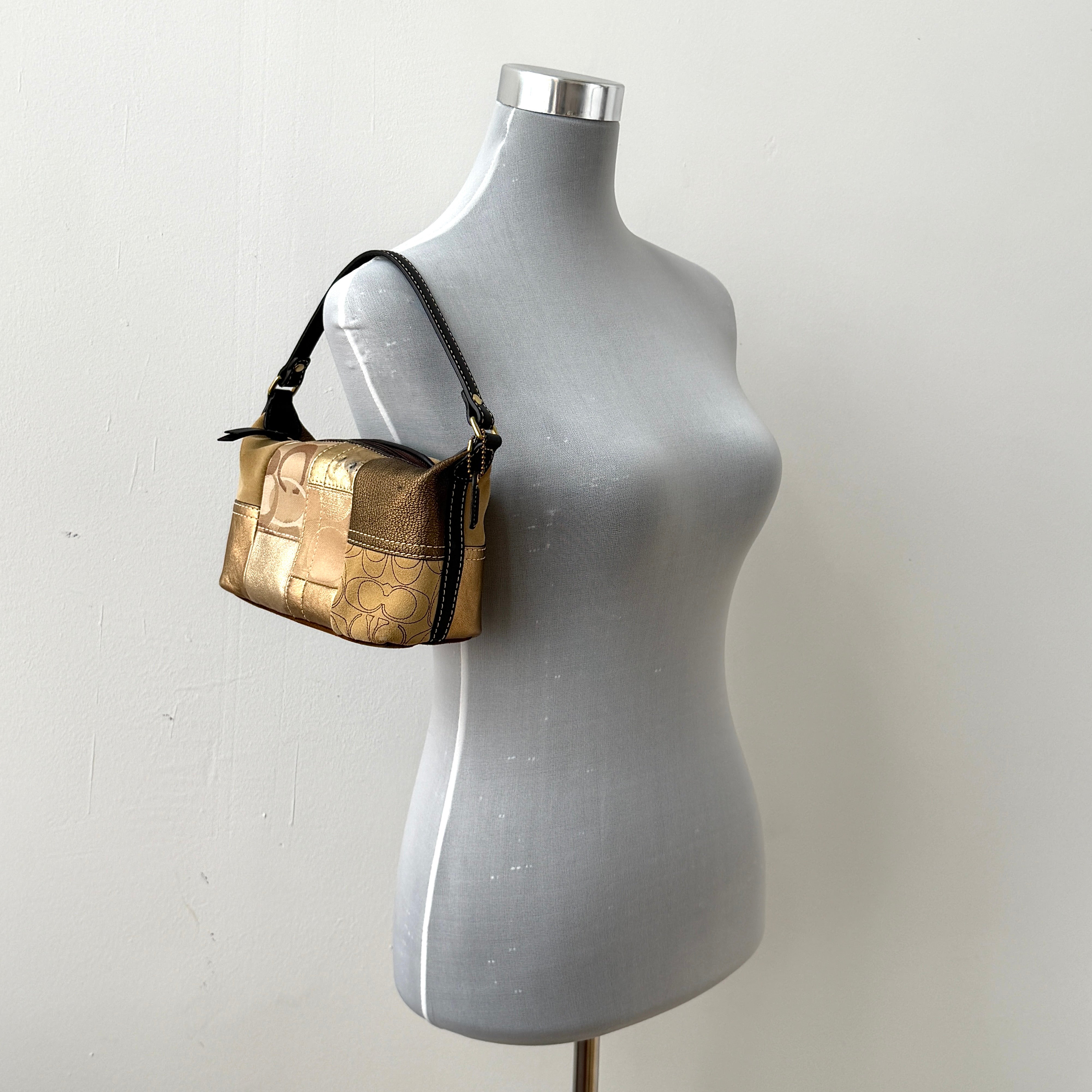 Coach Y2K Signature Mini Hobo Patchwork Shoulder Bag Gold
