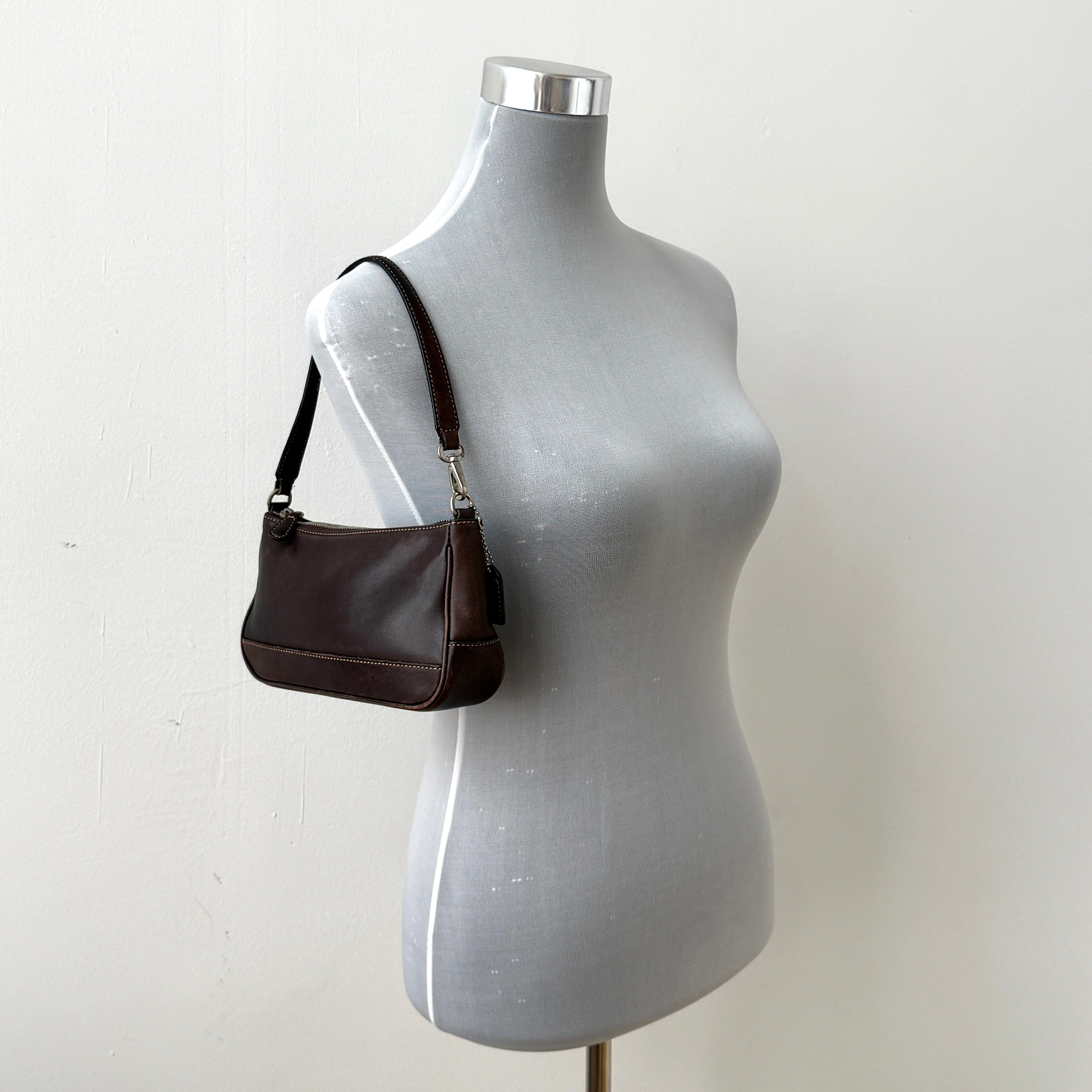 Coach Y2K Demi Leather Shoulder Bag Dark Brown