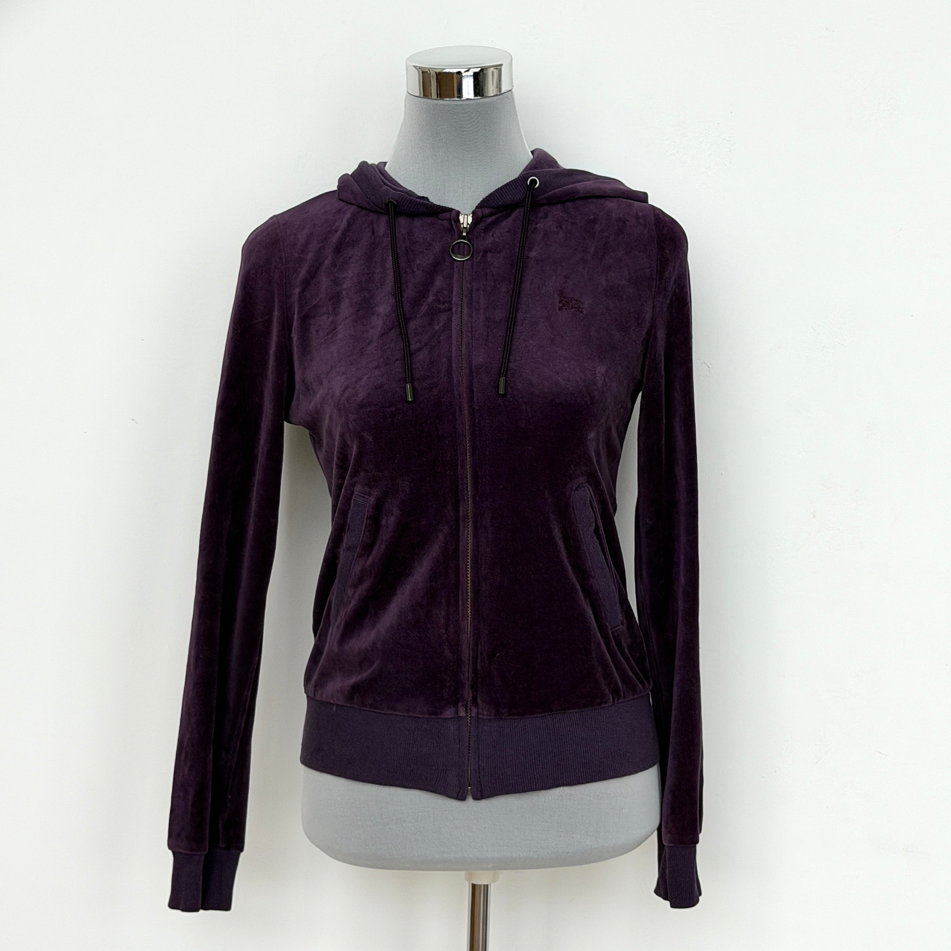 (38) Burberry Blue Label Velvet Zip-up Hoodie Jacket Purple