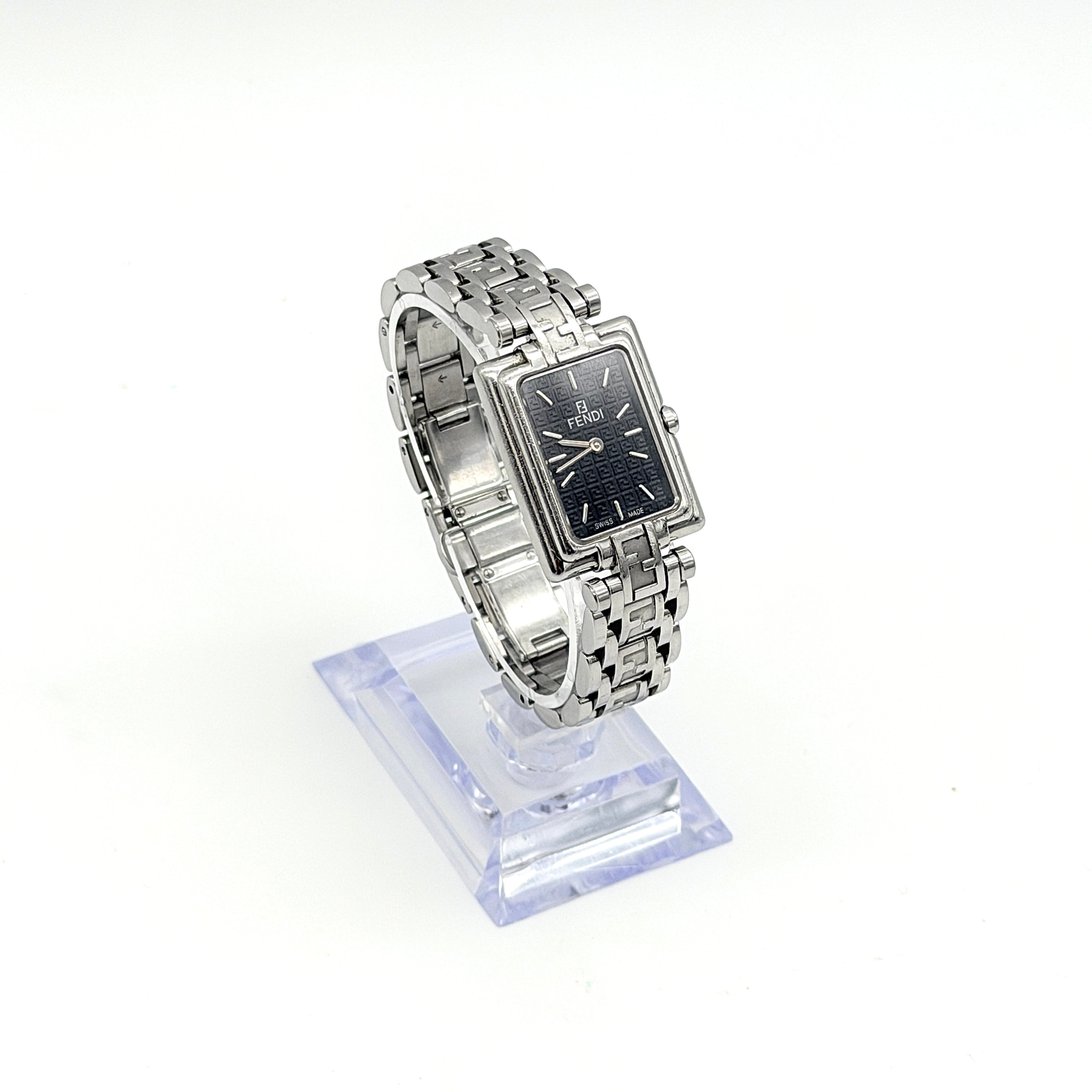 Fendi FF Zucca 710L Black Dial Stainless Steel Watch