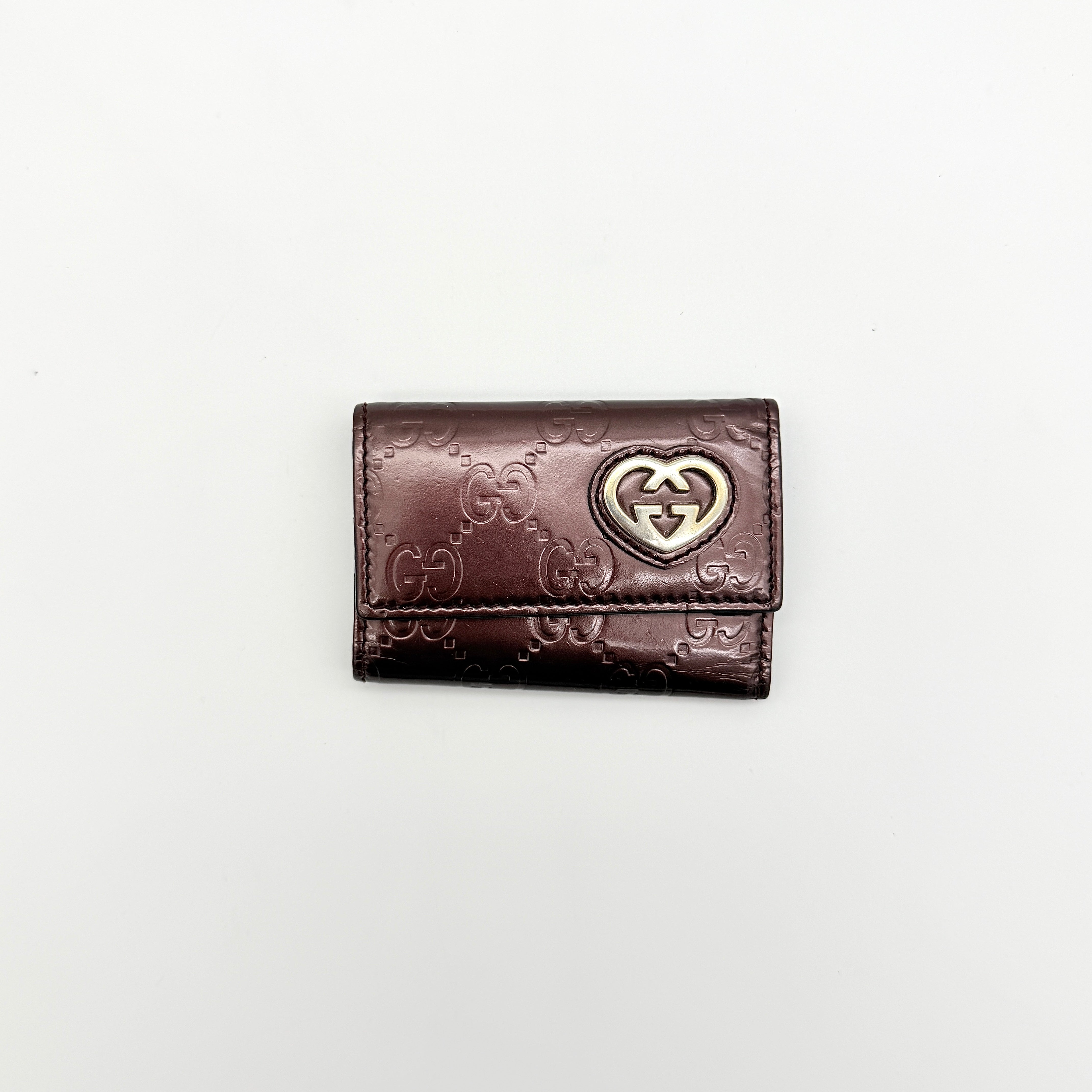 Gucci GG Guccissima Lovely Heart Key Case Burgundy