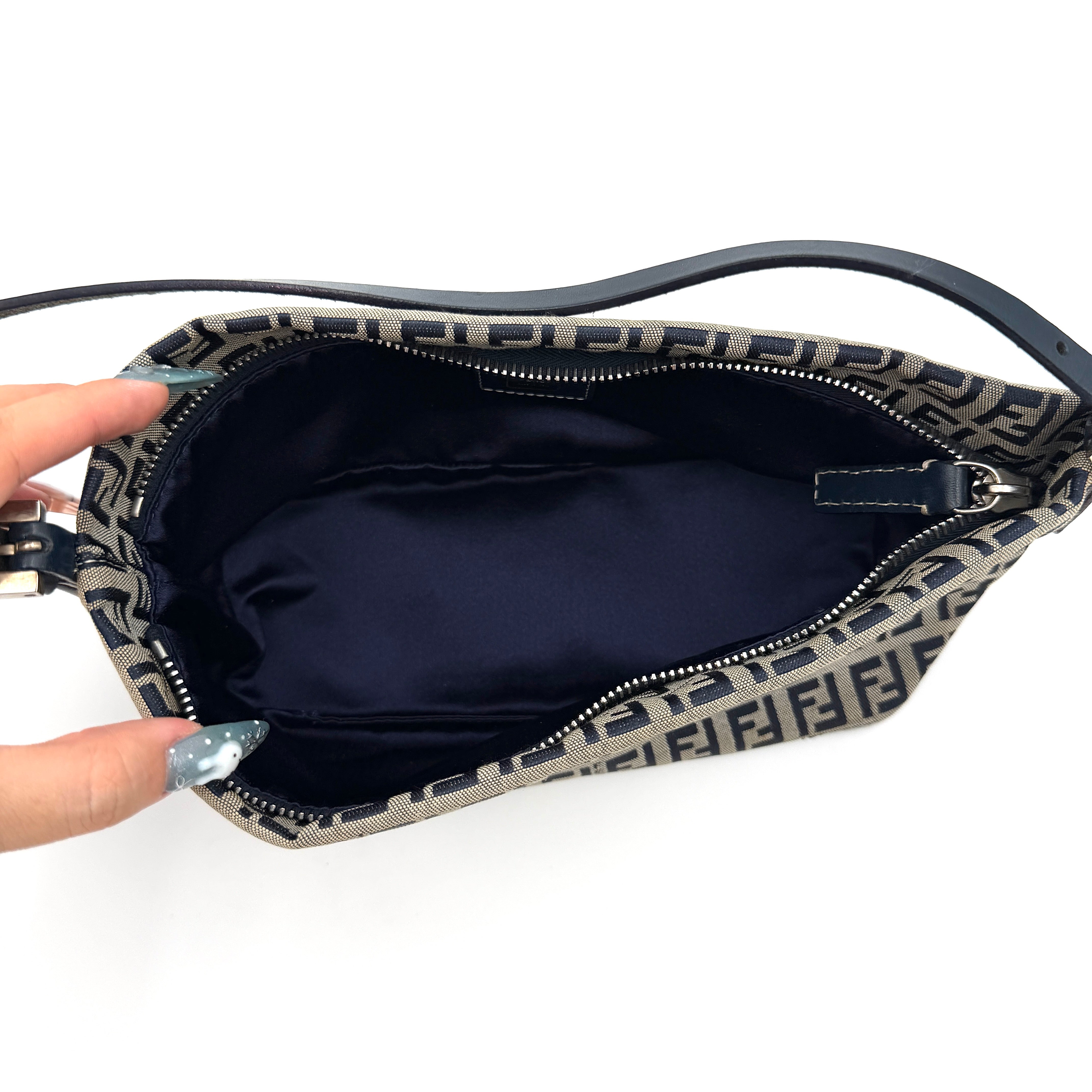 Fendi FF Zucca Boat Pochette Shoulder Bag Grey/Black