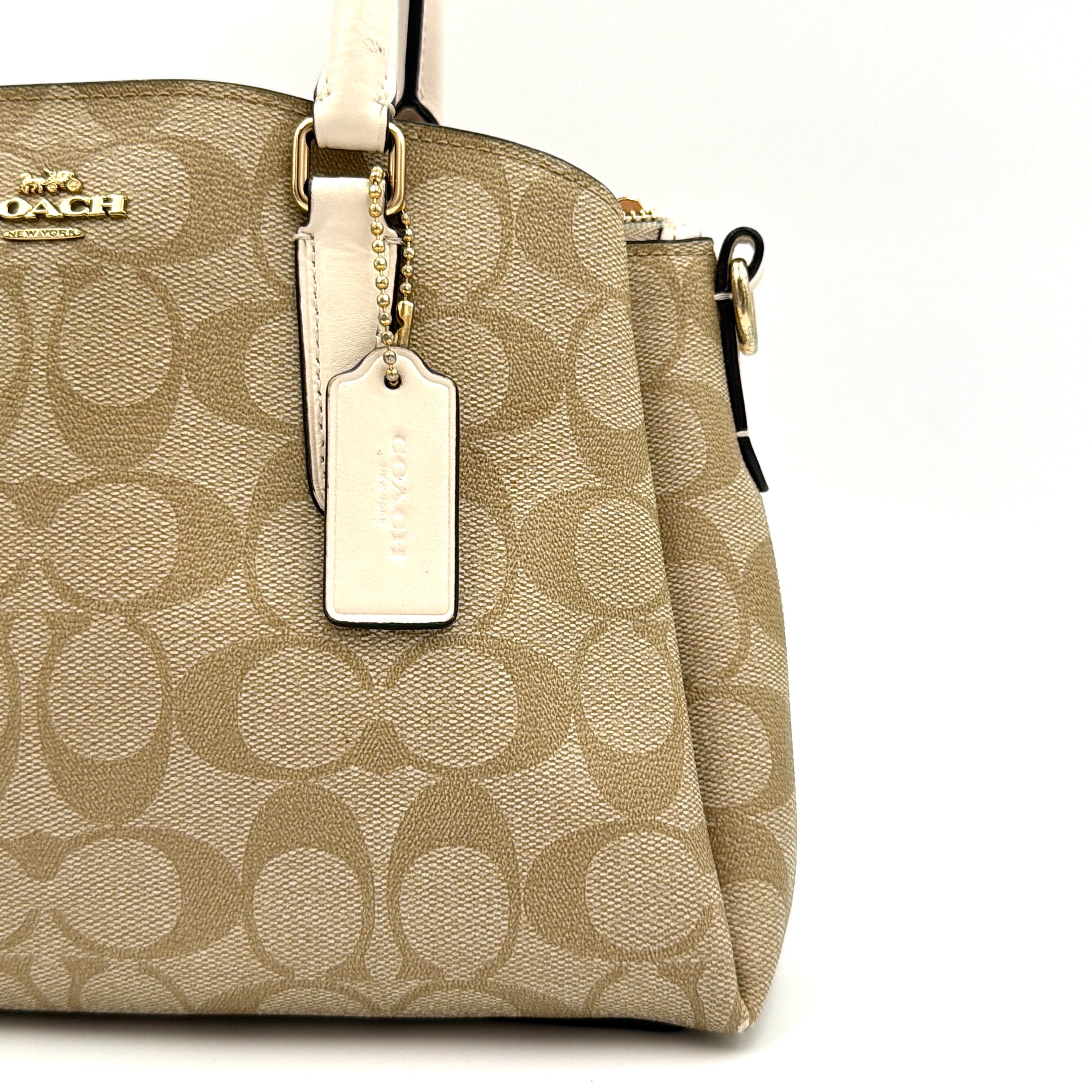 Coach 2Way Mini Sage Carryall Shoulder Bag Beige/White