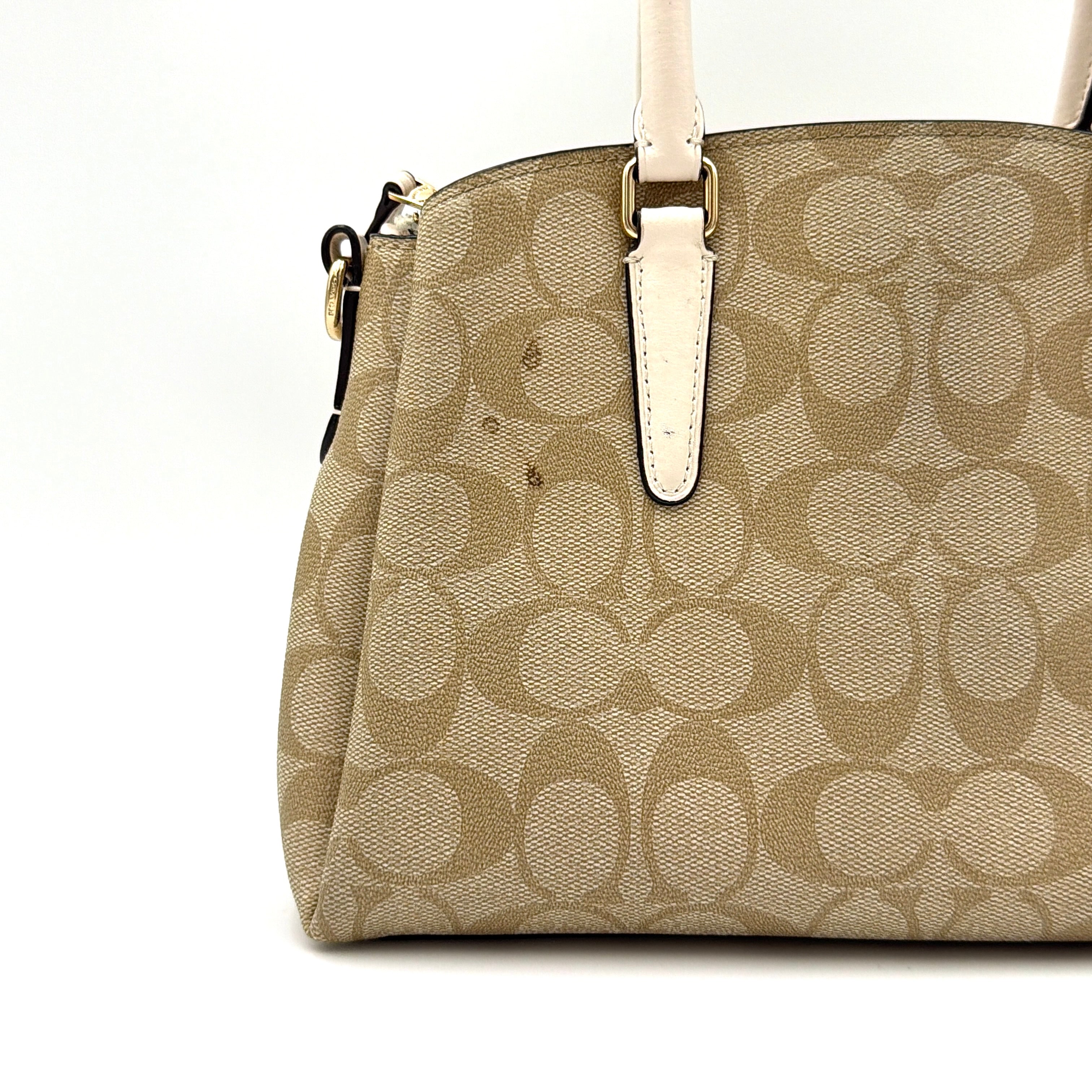 Coach 2Way Mini Sage Carryall Shoulder Bag Beige/White