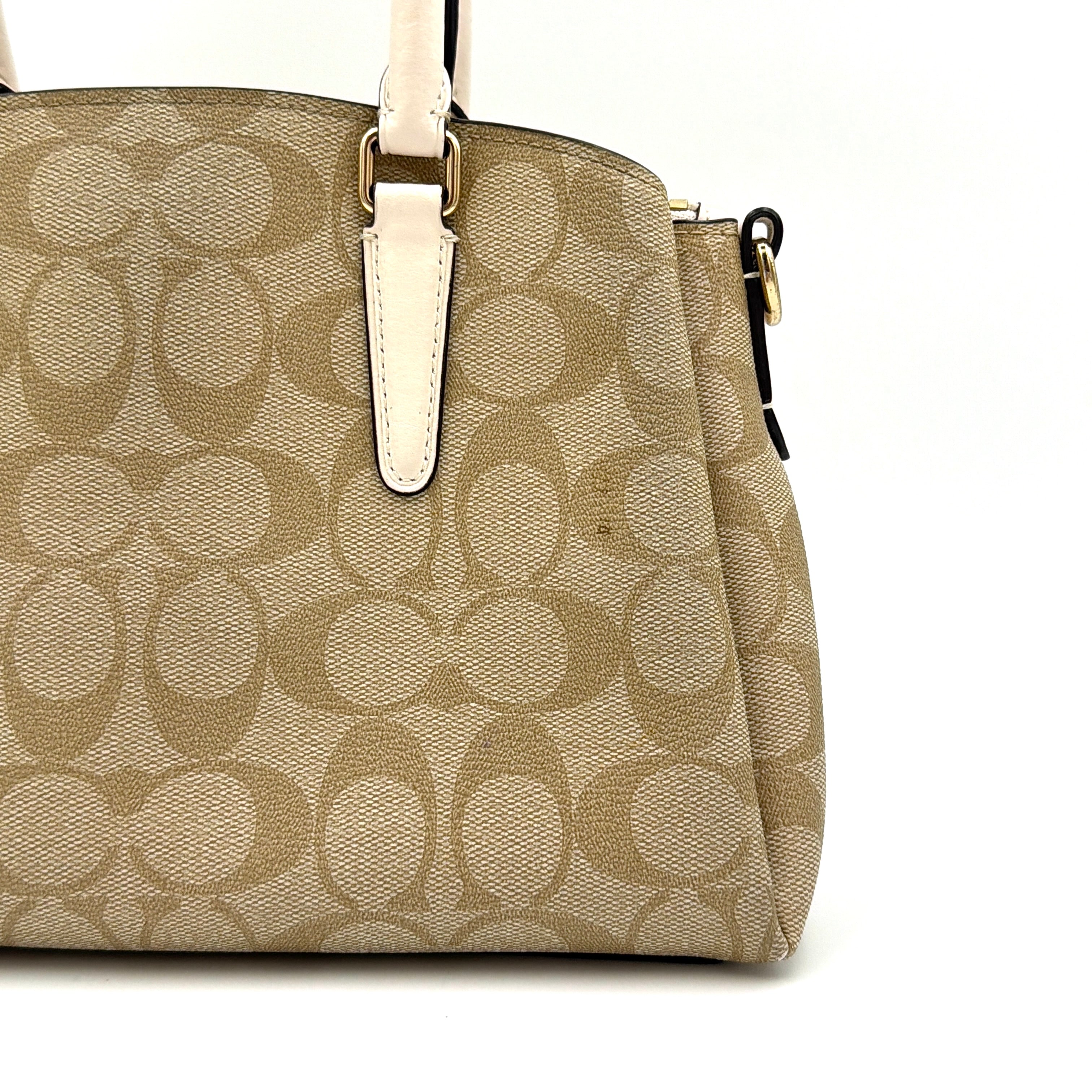 Coach 2Way Mini Sage Carryall Shoulder Bag Beige/White