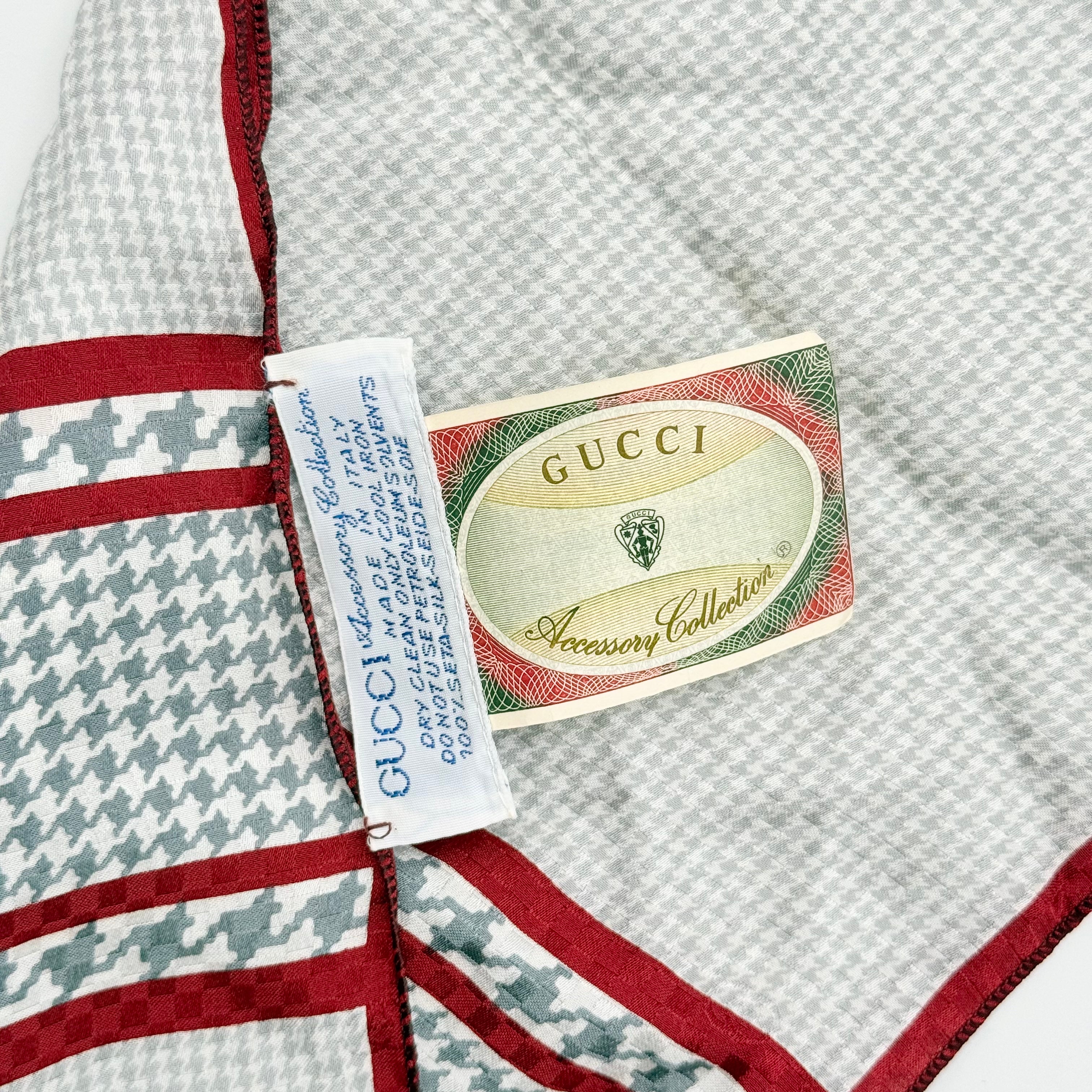 Gucci Houndstooth Silk Scarf Red/Grey