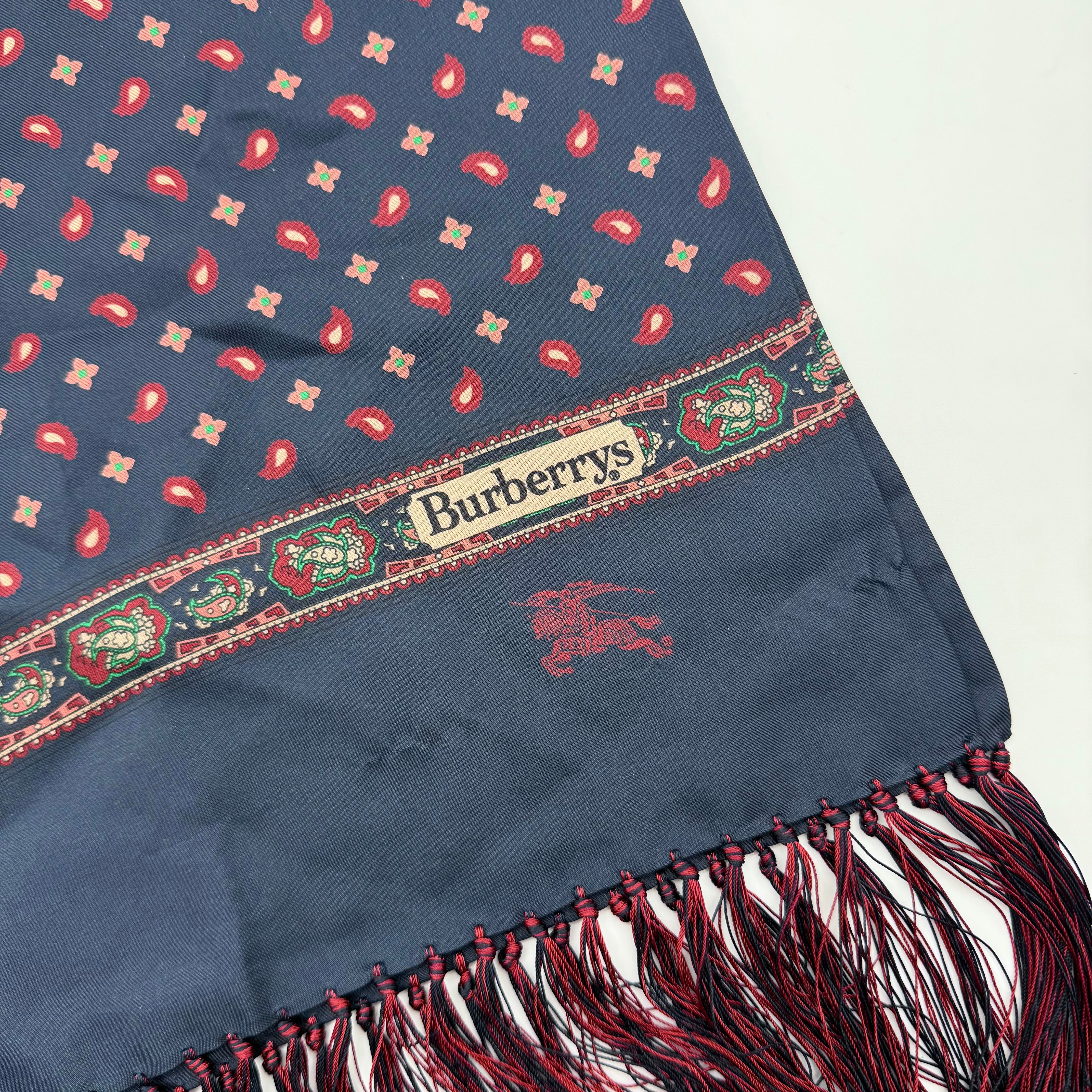 Burberry Geometric Paisley Silk Scarf Navy Blue