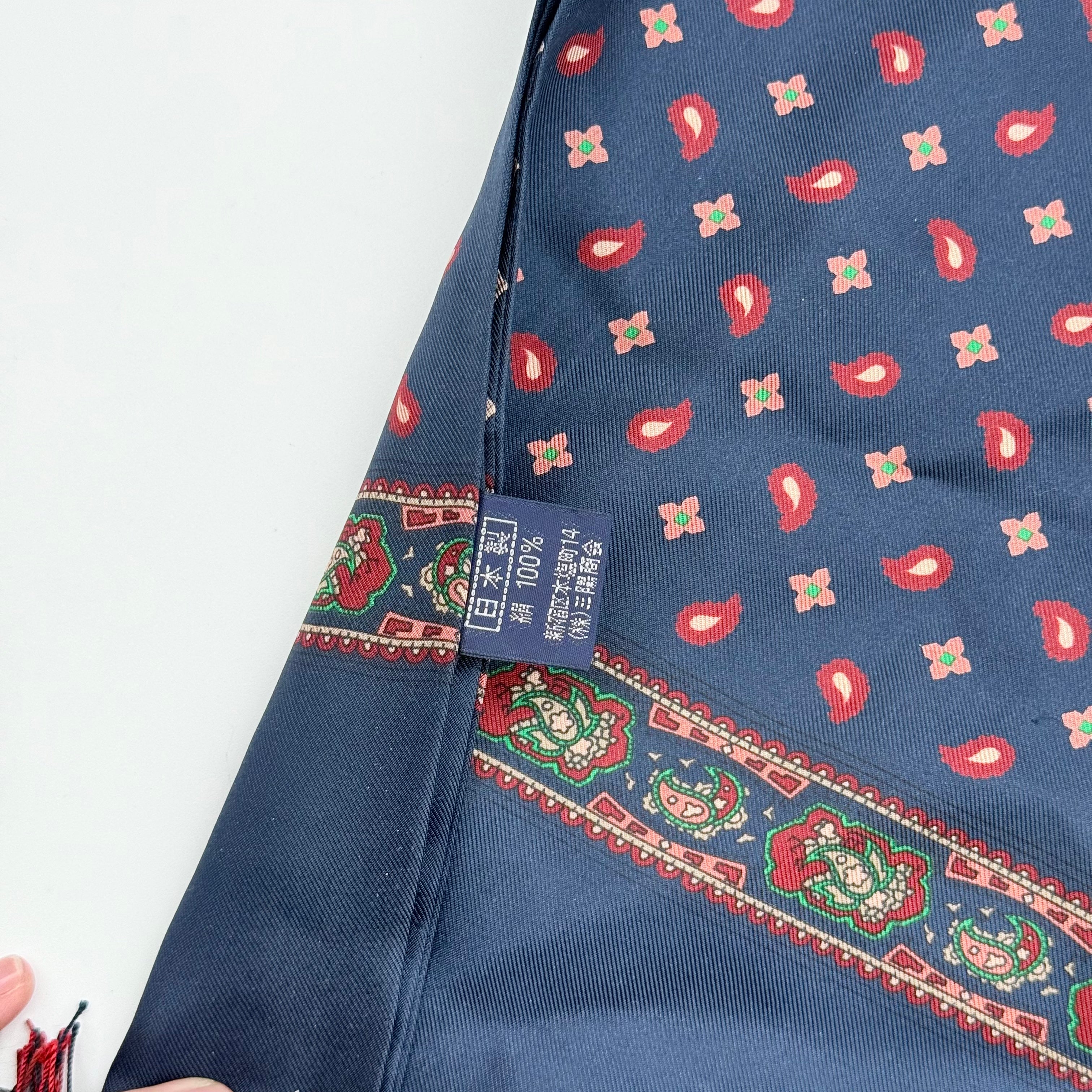 Burberry Geometric Paisley Silk Scarf Navy Blue