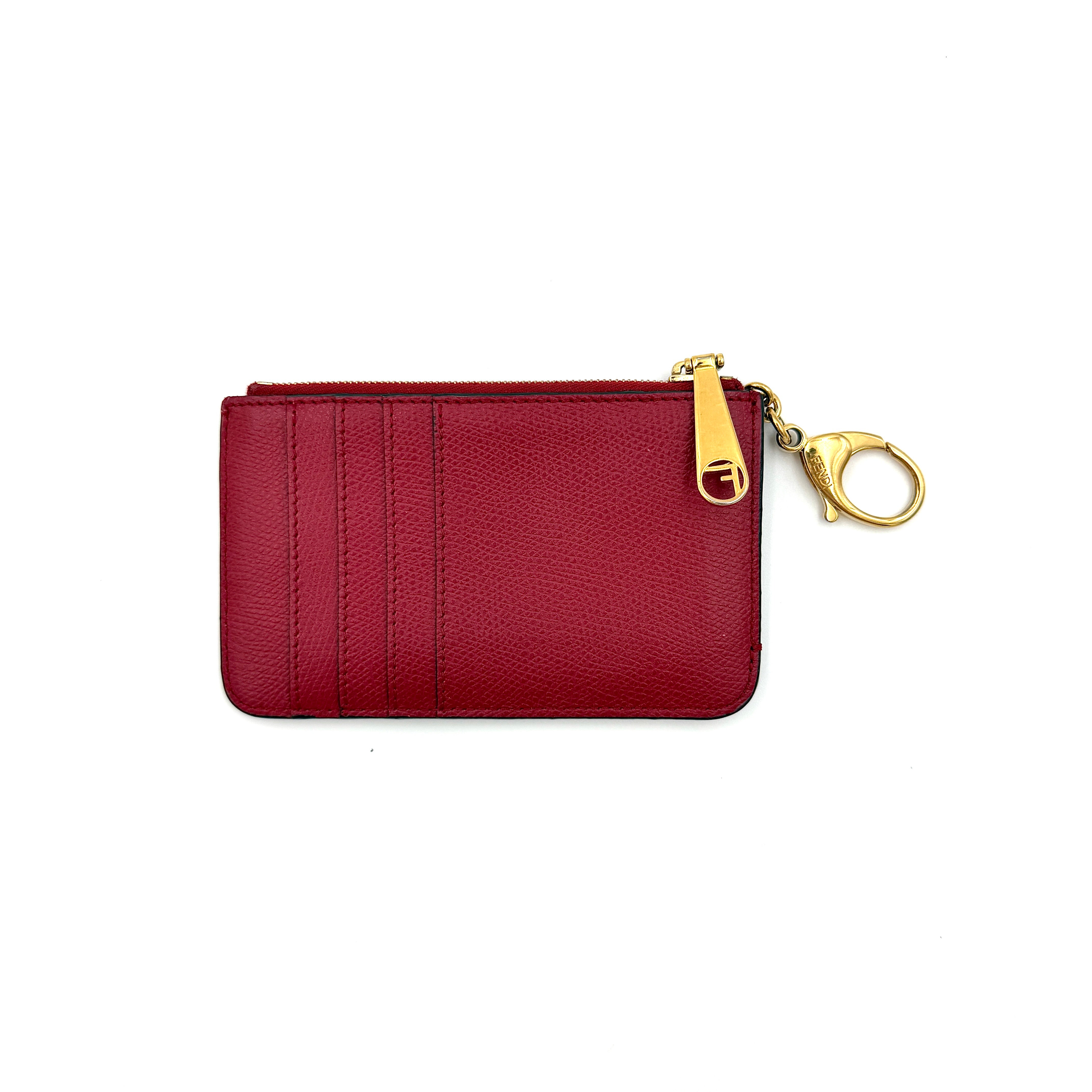 Fendi FF Logo Coin Card Pouch Brown/Red