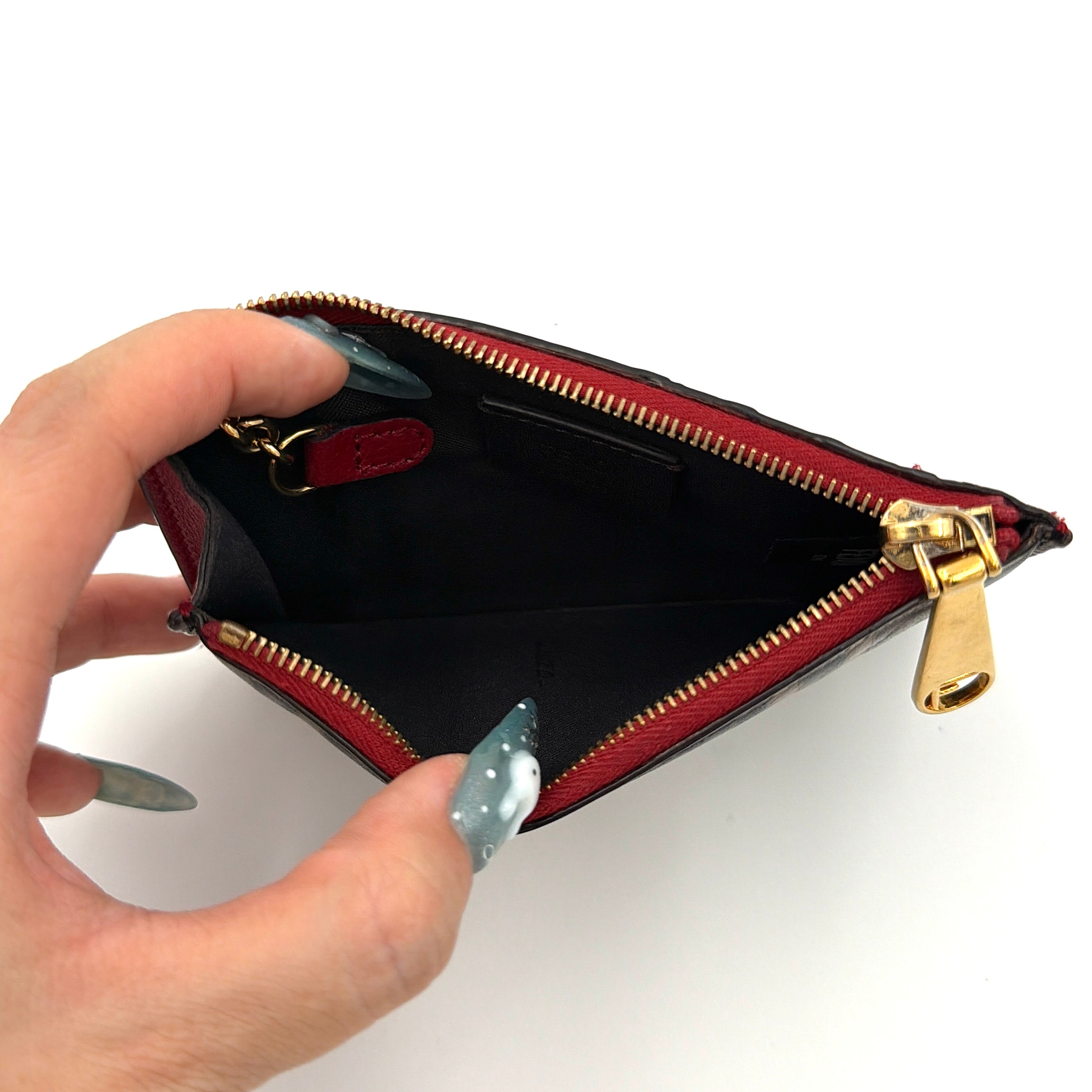 Fendi FF Logo Coin Card Pouch Brown/Red