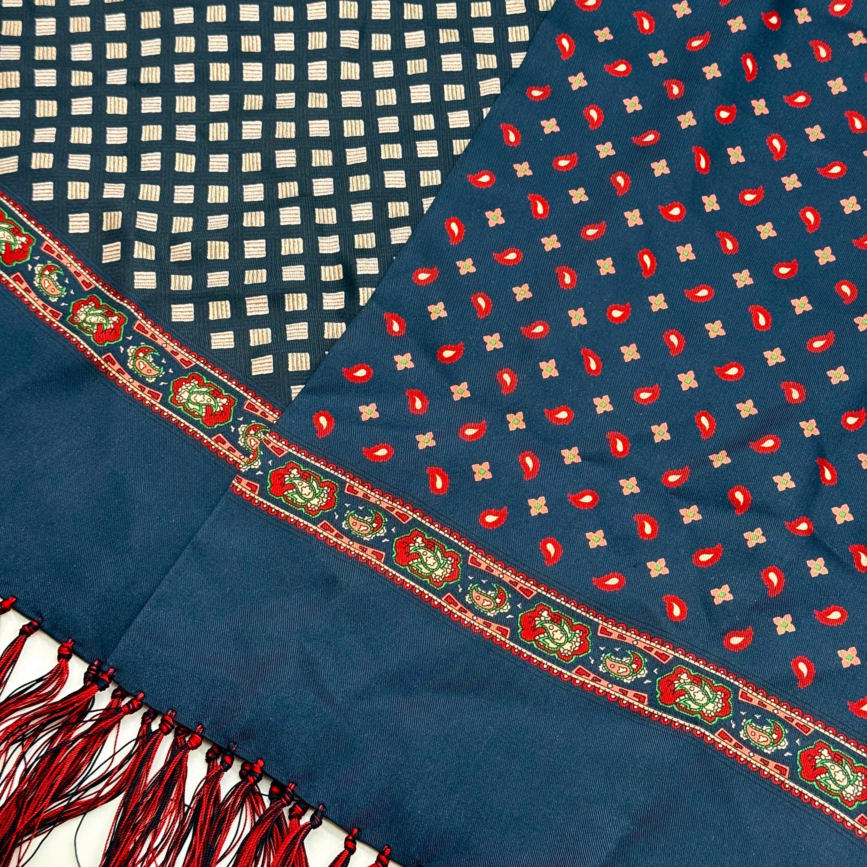 Burberry Geometric Paisley Silk Scarf Navy Blue