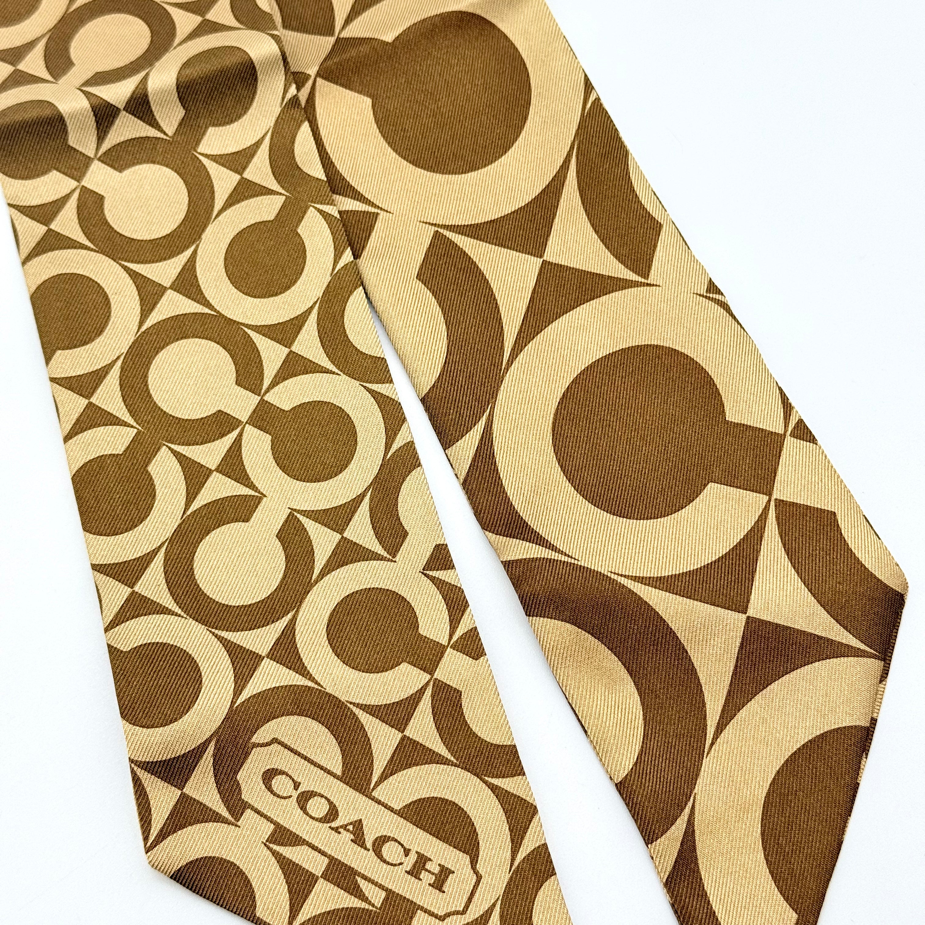 Coach Signature Print Silk Skinny Scarf Brown