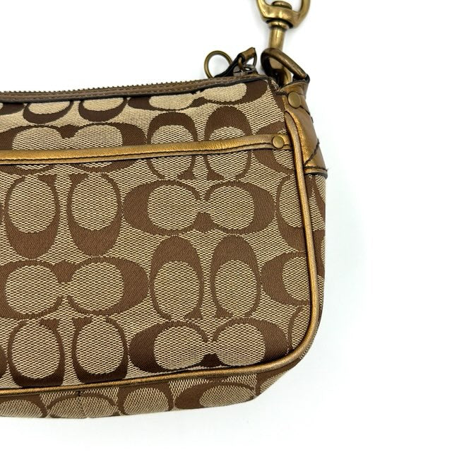 Coach Signature Front Buckle Shoulder Bag Beige/Gold