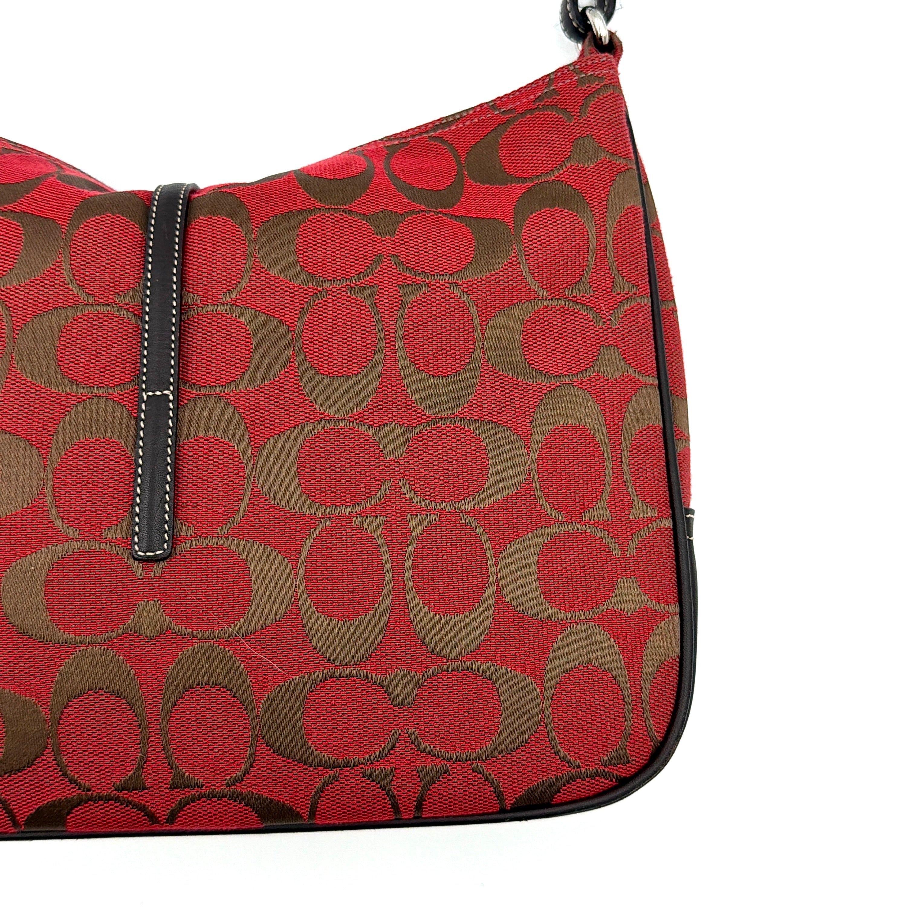 Coach Hobo Signature Clip Canvas Handbag Red/Brown