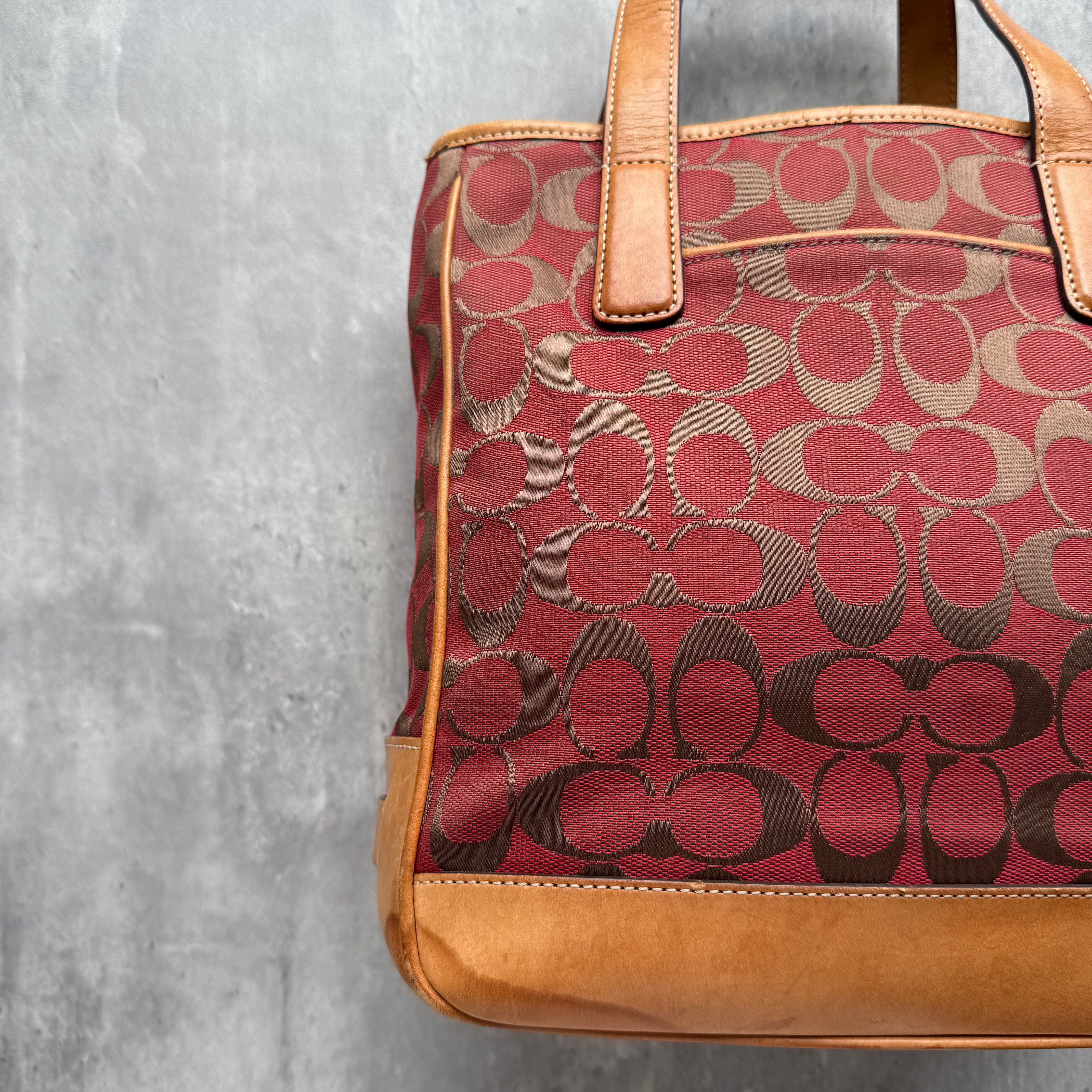 Coach Signature Hamptons Tote Bag Red/Tan