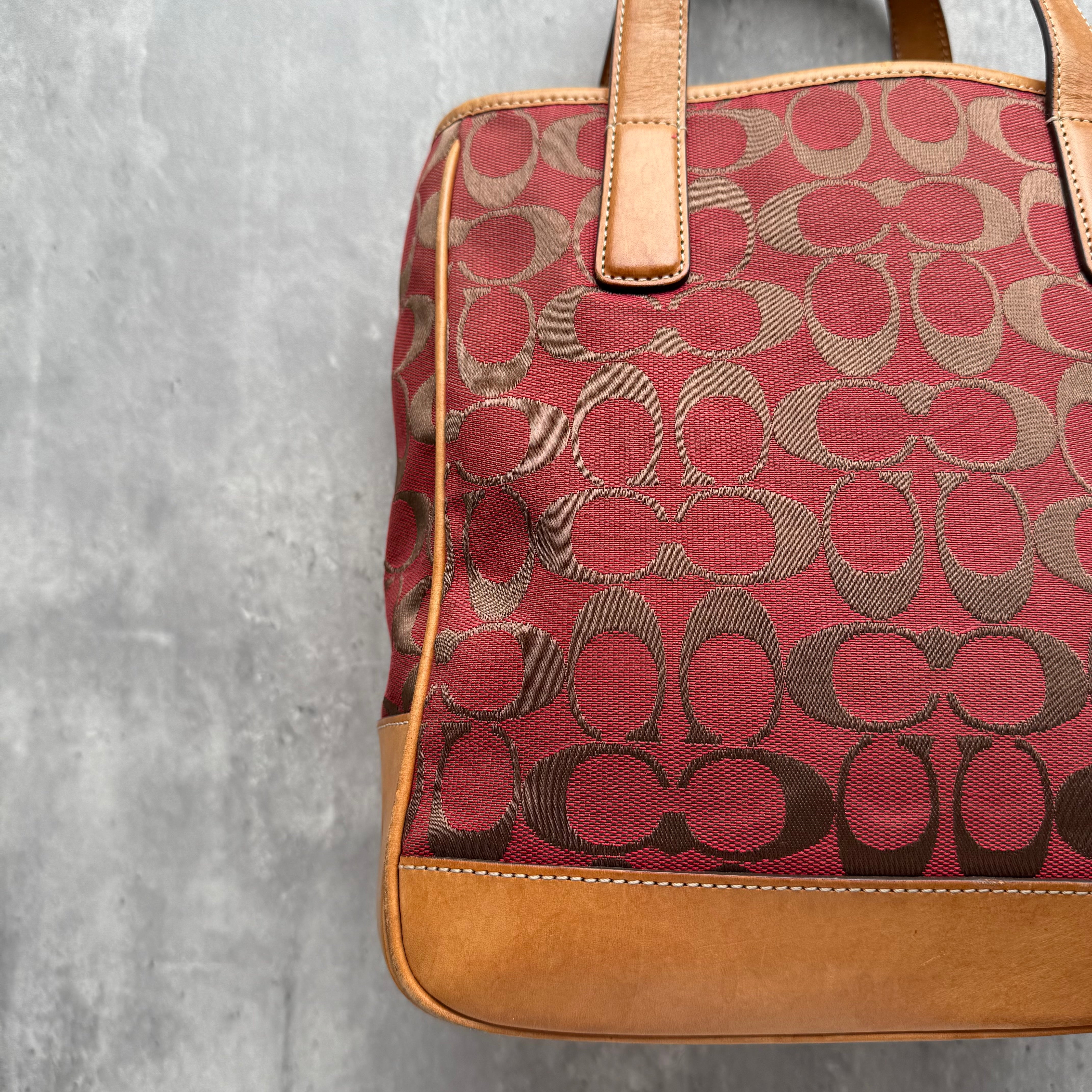 Coach Signature Hamptons Tote Bag Red/Tan