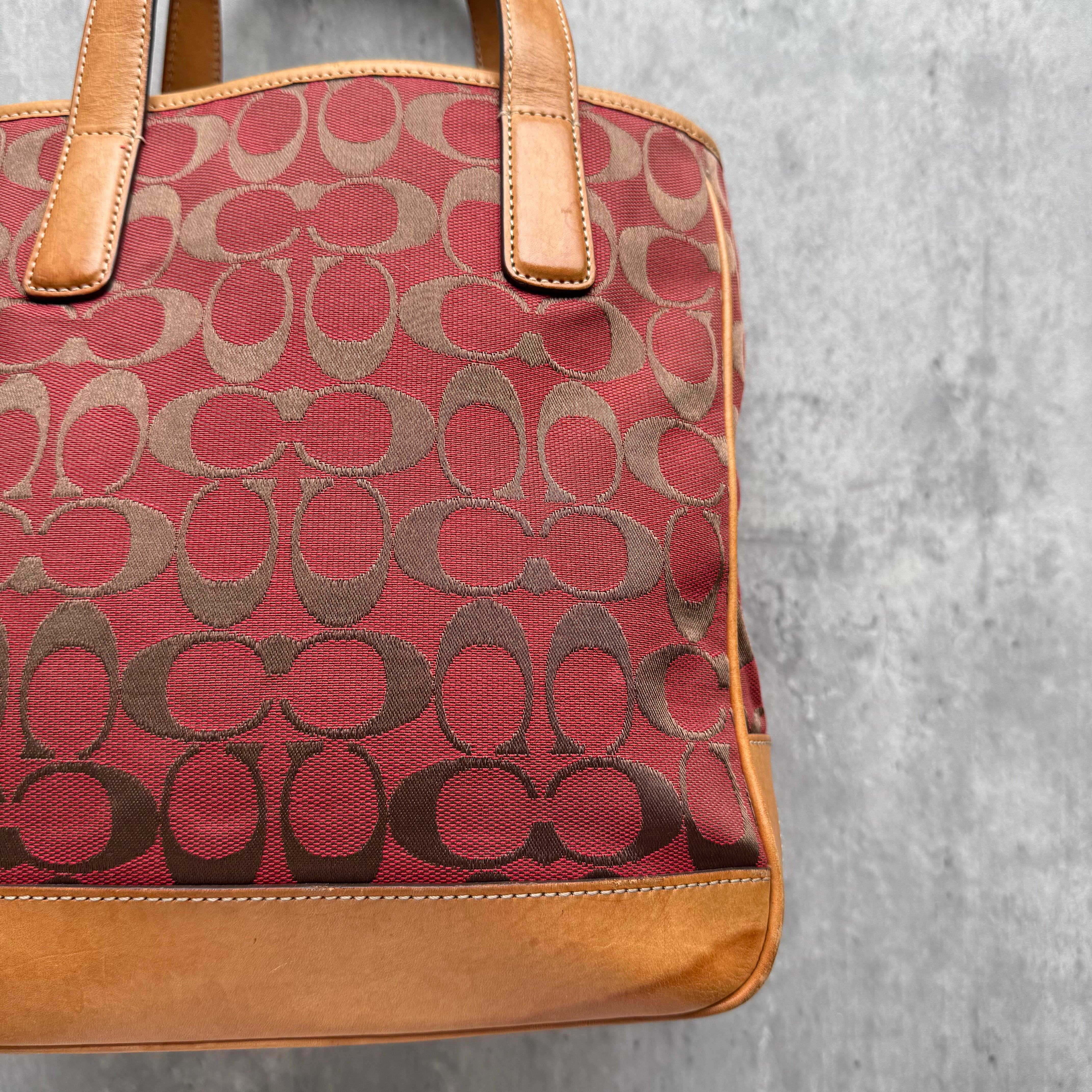 Coach Signature Hamptons Tote Bag Red/Tan