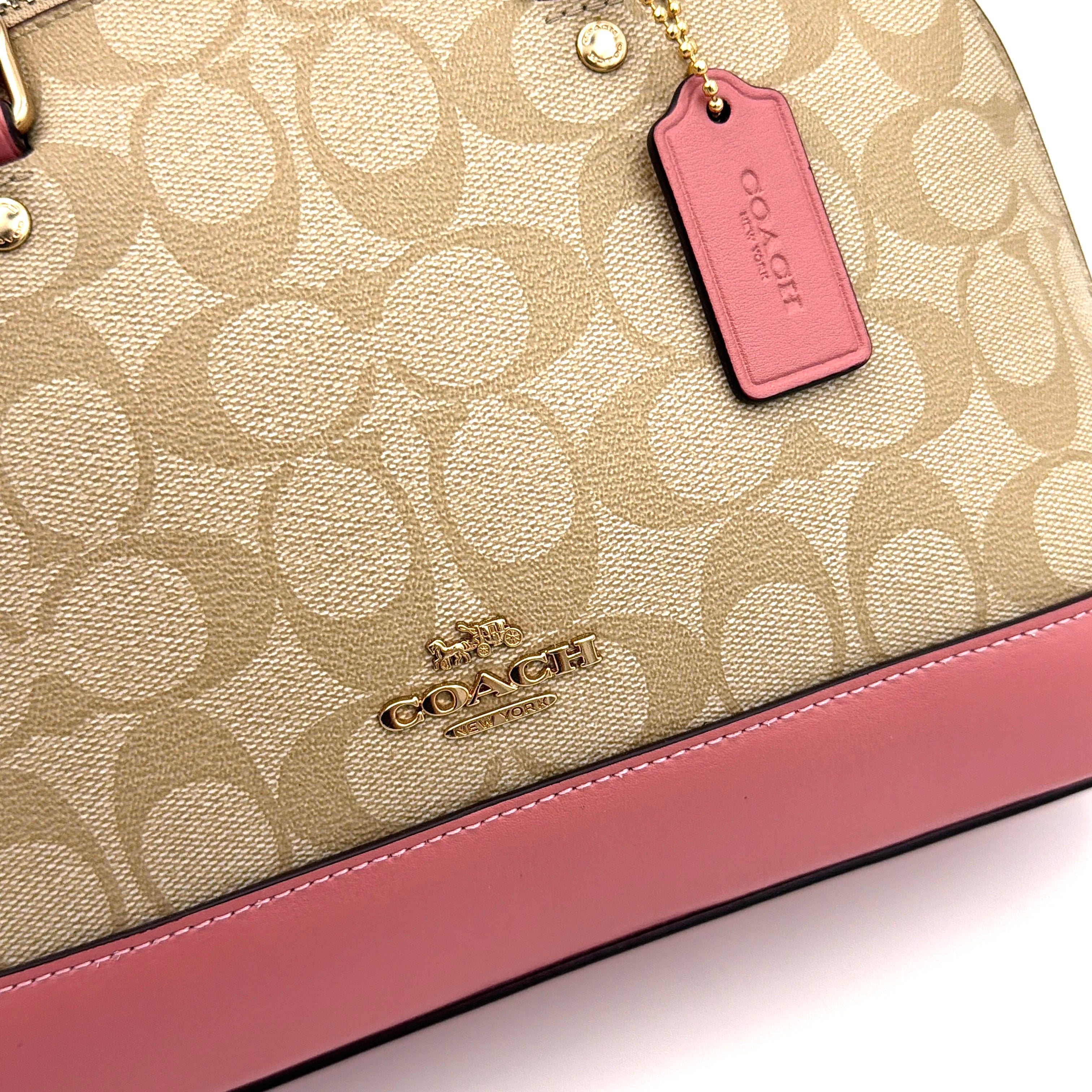 Coach Signature Dome Shoulder Bag Beige/Pink