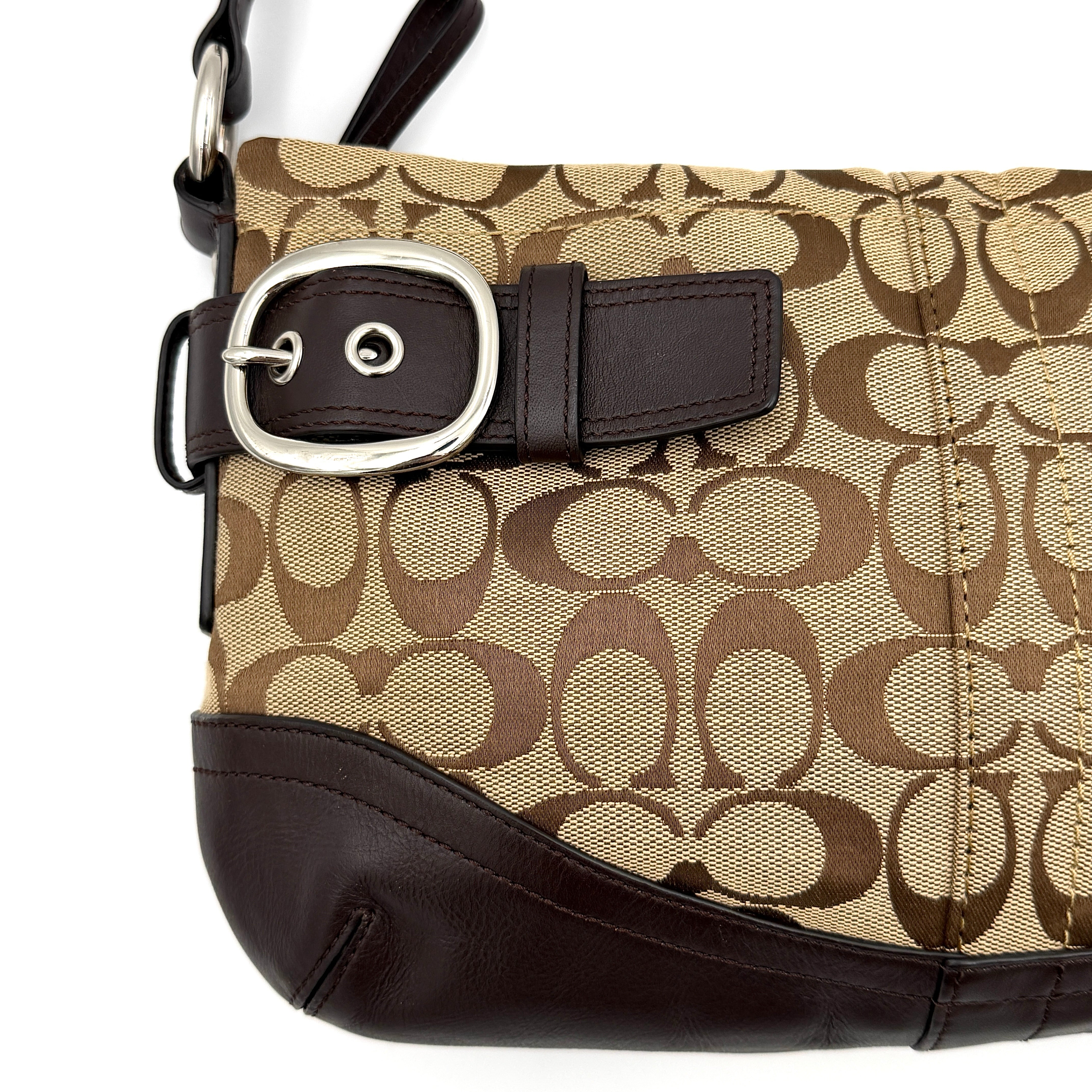 Coach 2Way Signature Sufflette Shoulder Bag Beige/Brown