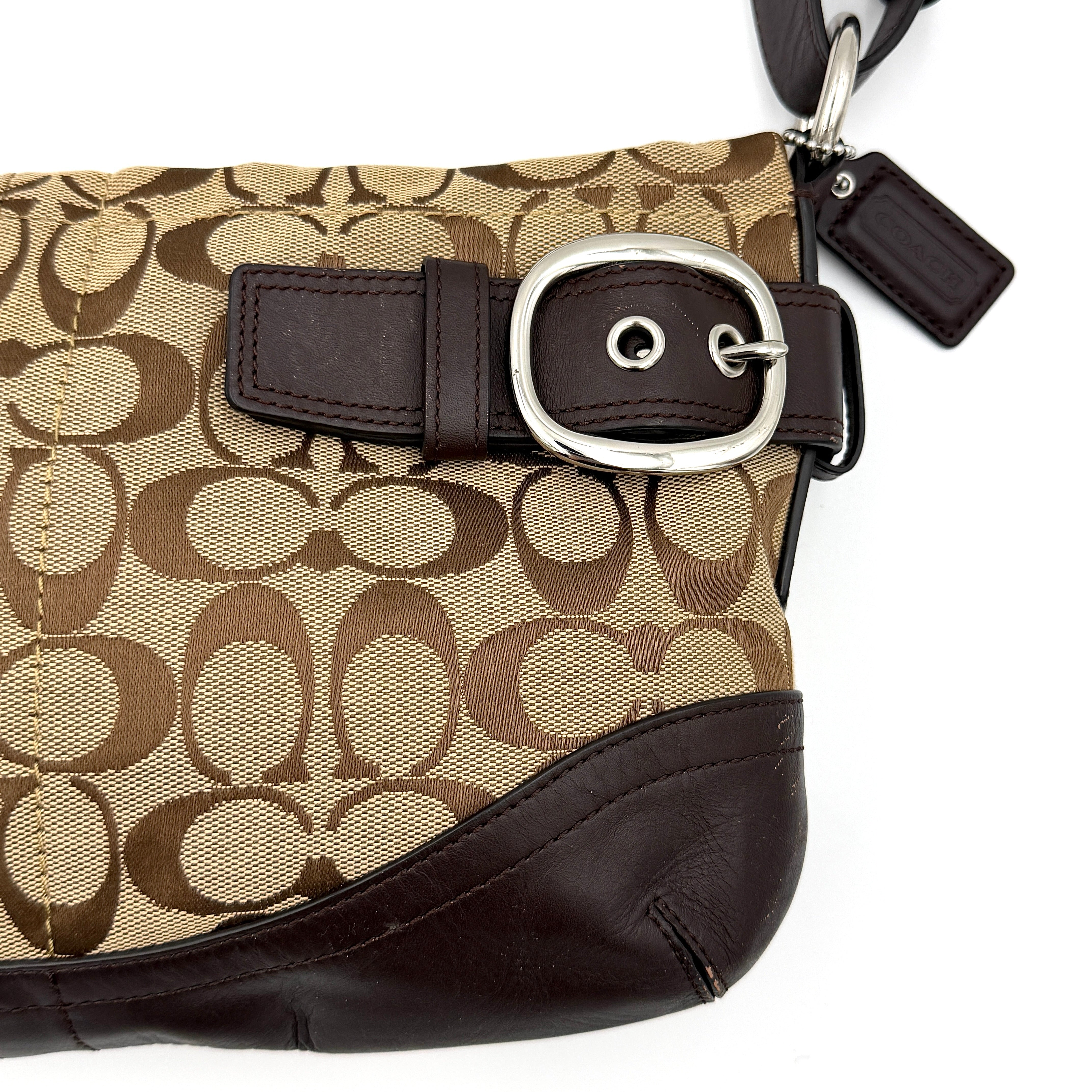 Coach 2Way Signature Sufflette Shoulder Bag Beige/Brown
