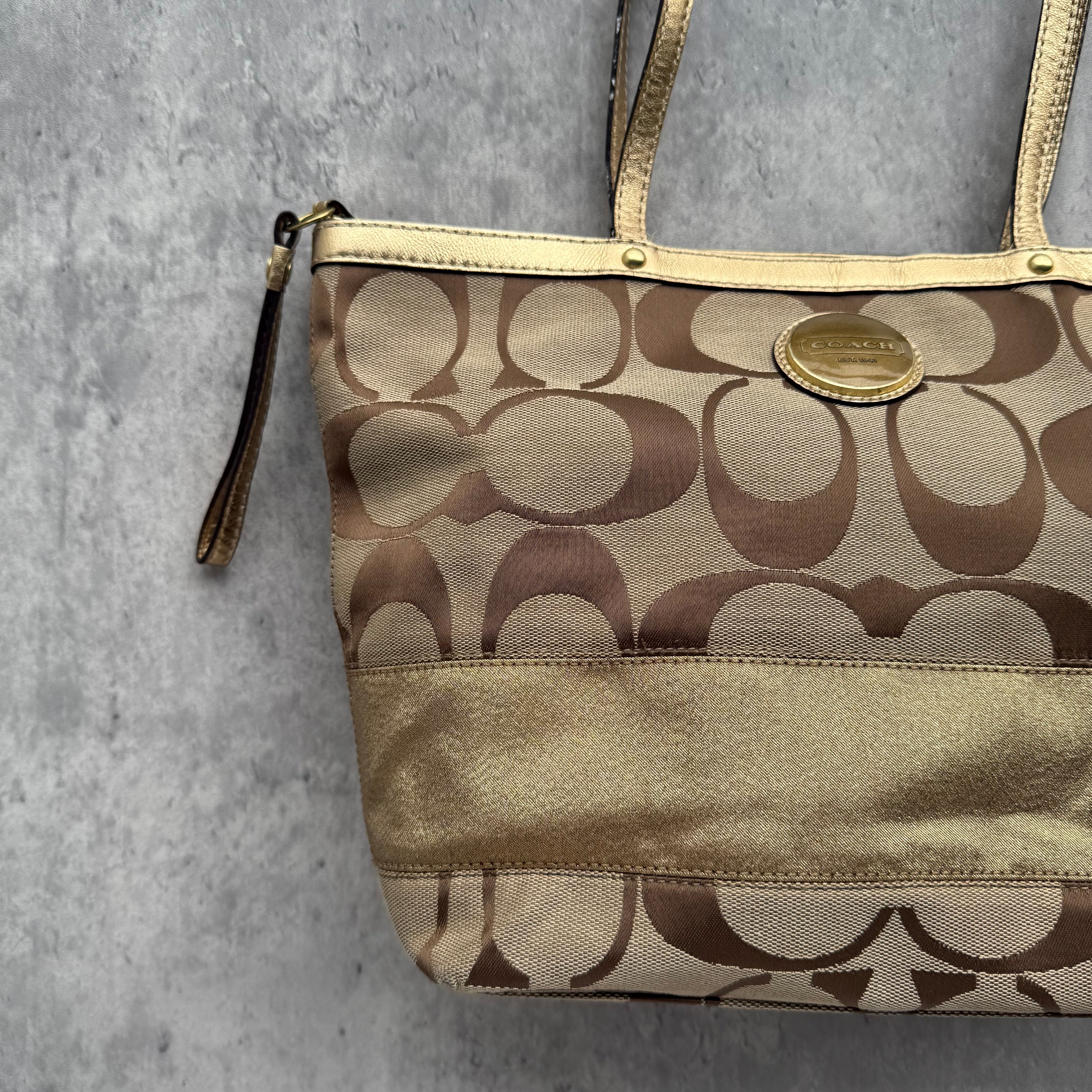 Coach Signature Stripe Tote Bag Gold/Beige