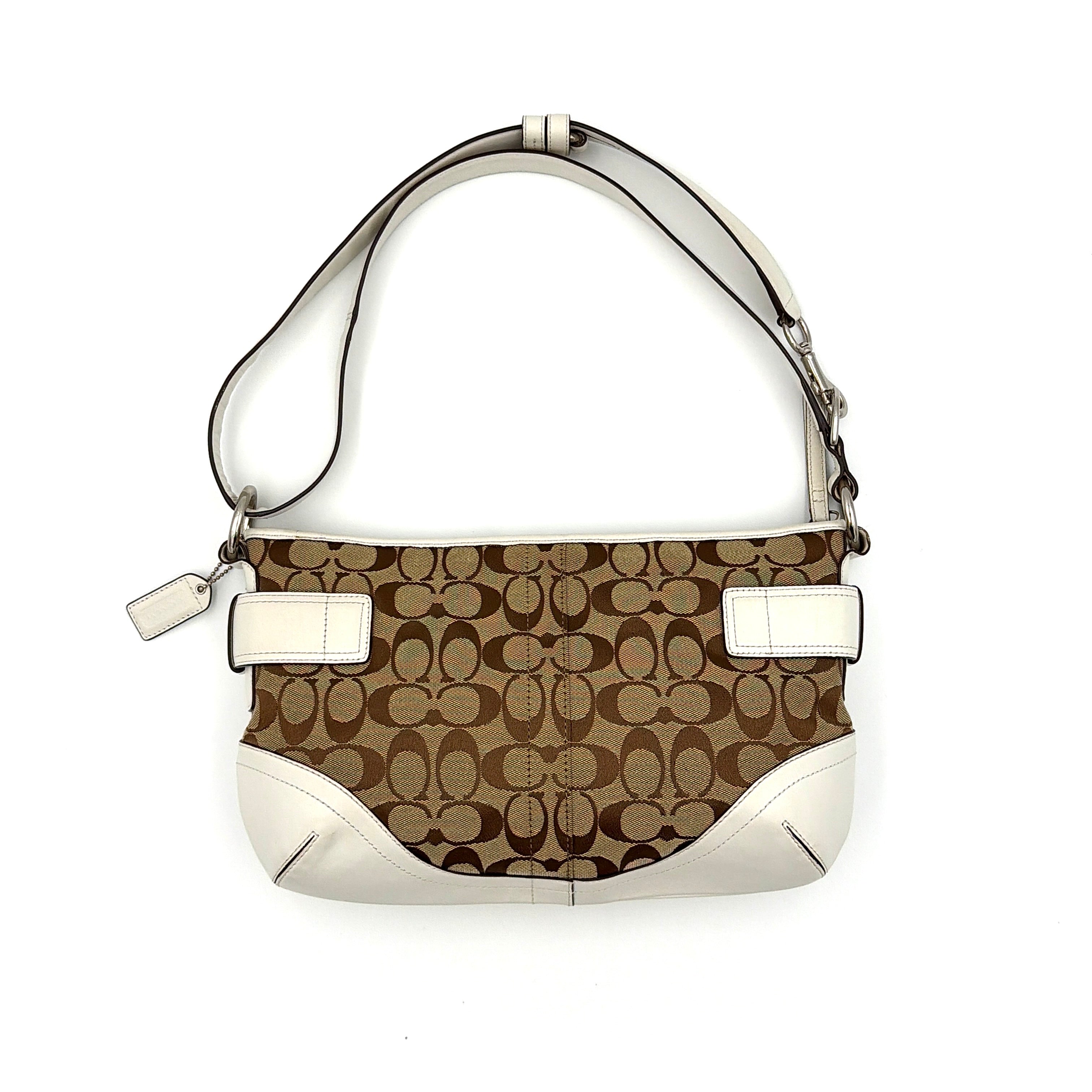 Coach 2Way Signature Sufflette Shoulder Bag Beige/White