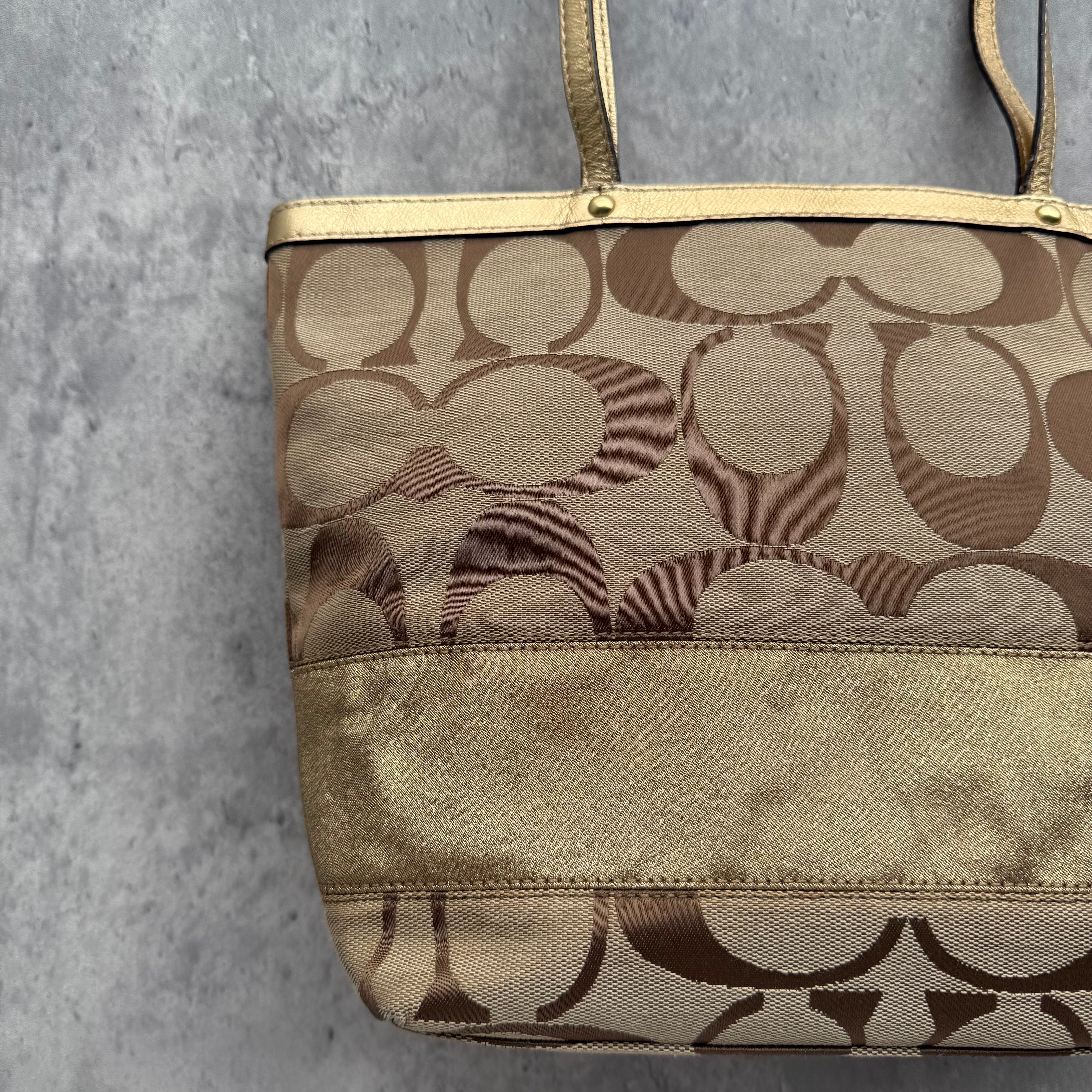 Coach Signature Stripe Tote Bag Gold/Beige