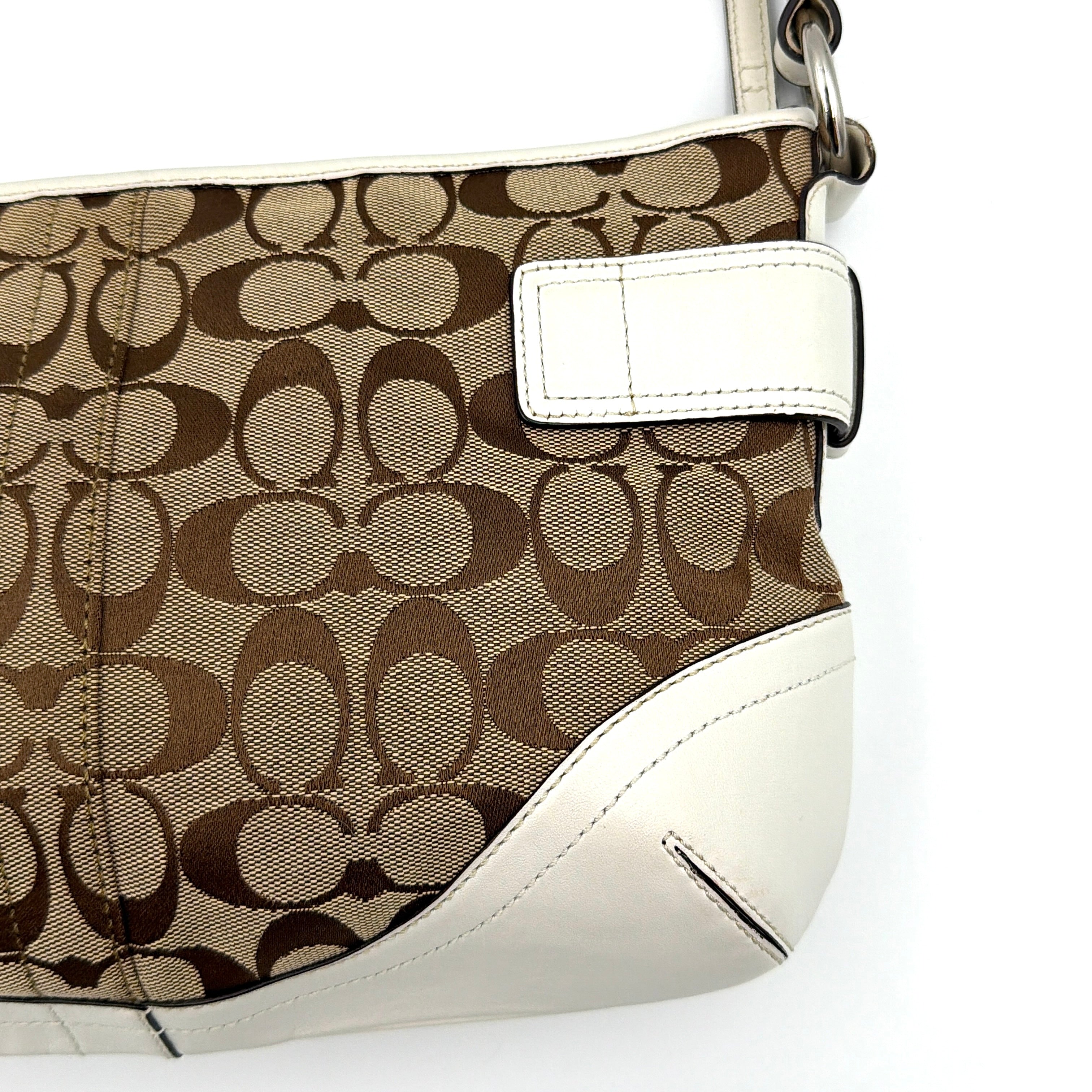 Coach 2Way Signature Sufflette Shoulder Bag Beige/White