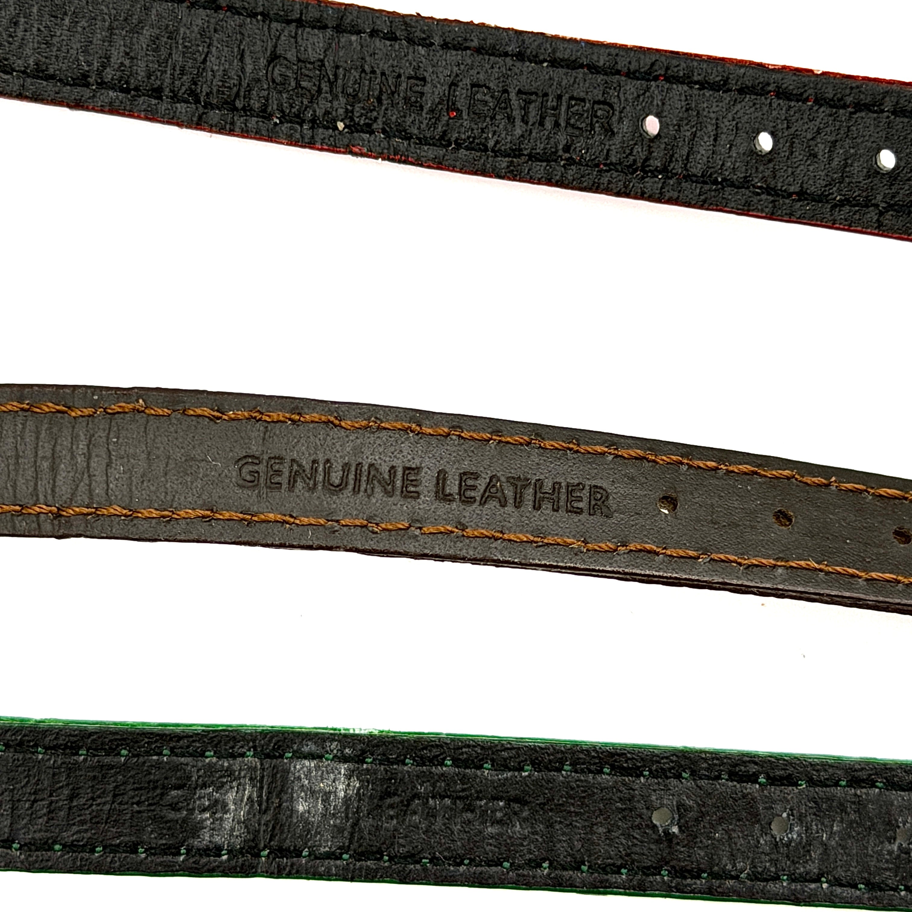 Fendi 640L Chameleon watch with five colored leather straps and gold-tone case displayed in a row.