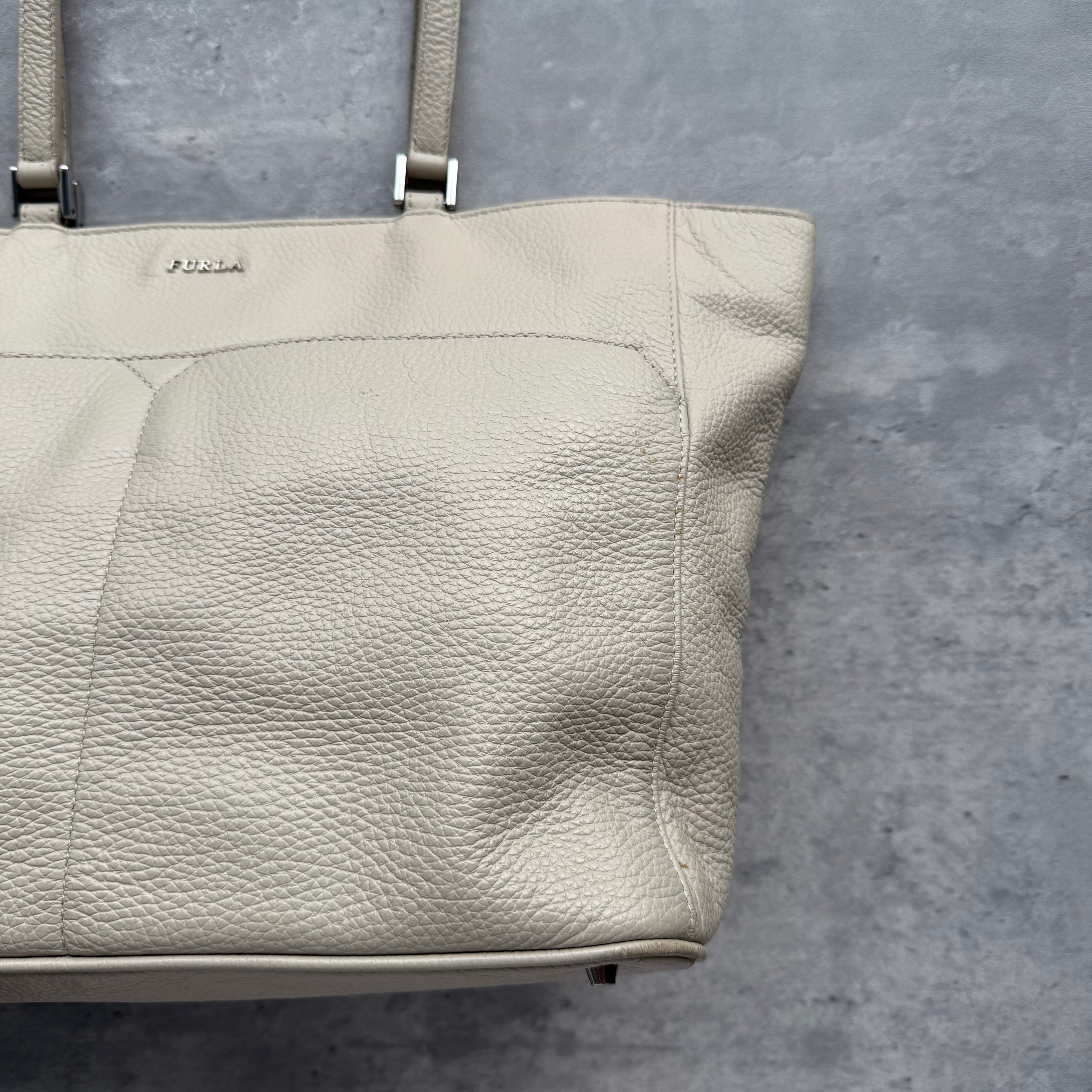 Furla White Pebbled Leather Tote Bag White