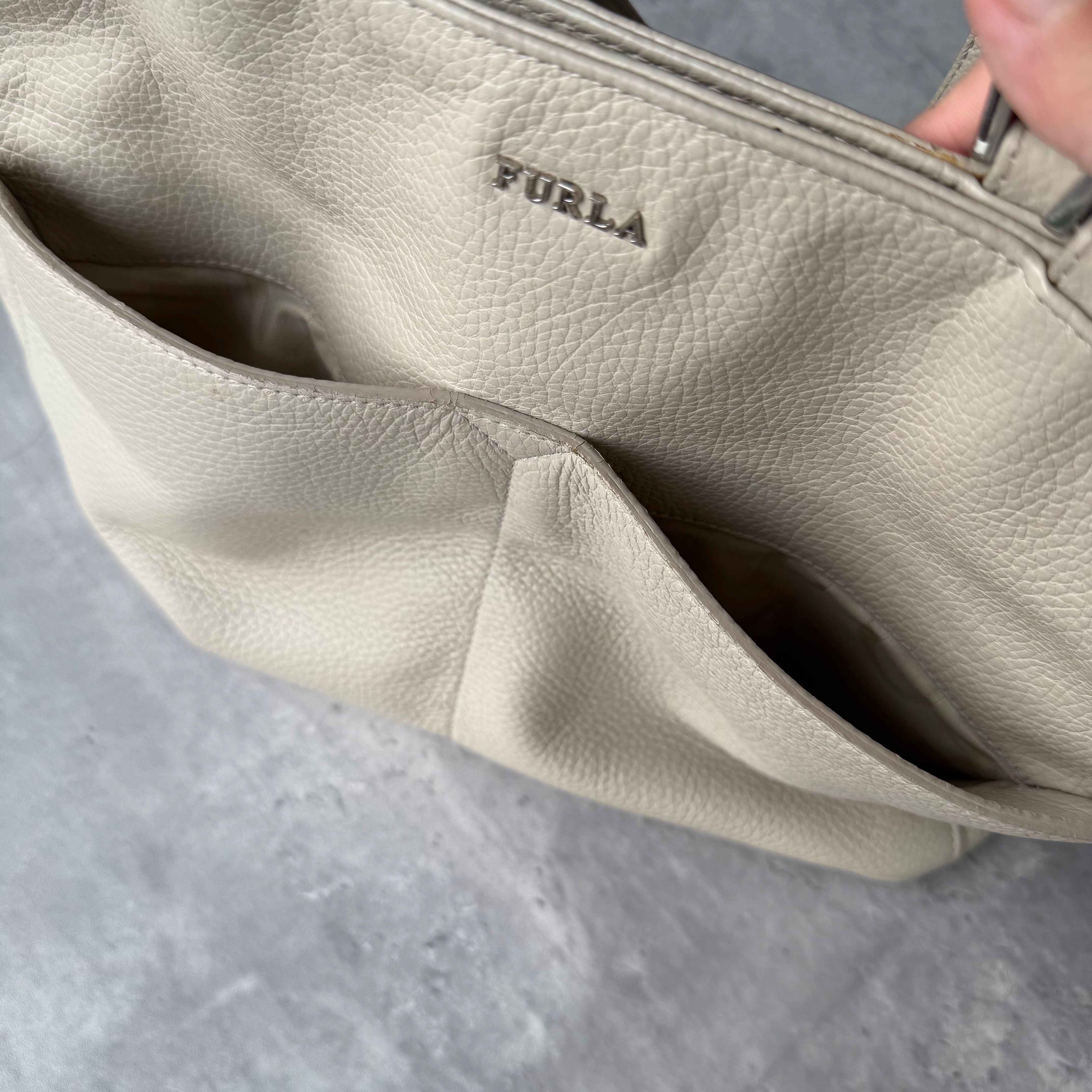 Furla White Pebbled Leather Tote Bag White